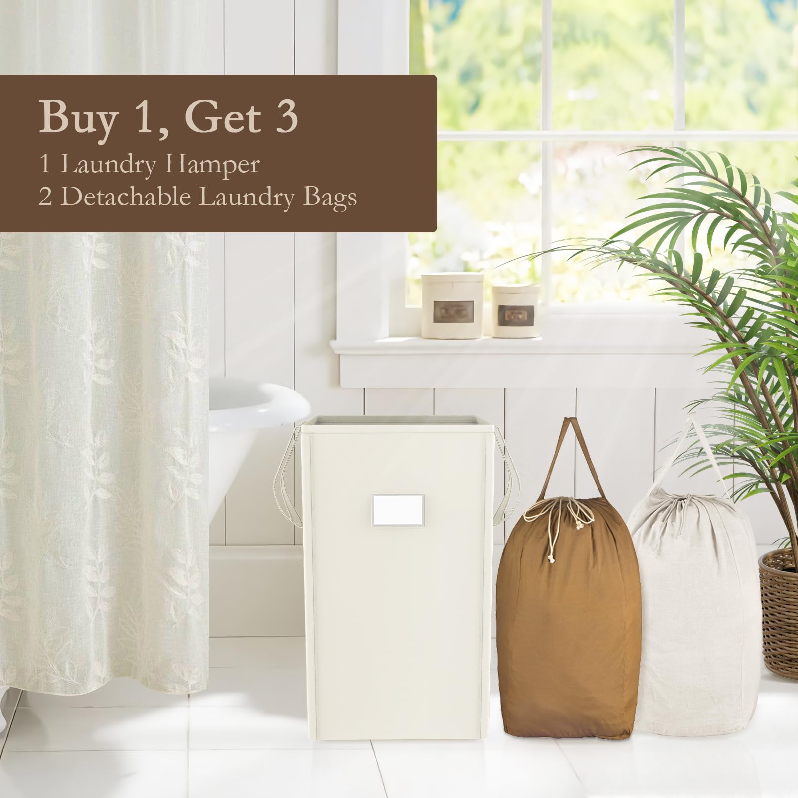 MCleanPin 210L Collapsible Laundry Hamper with 2 Washable Bags - Foldable Clothes Basket with Handles for Dorm, College & Home - Cream White - Perfect for Bedroom, Bathroom & Laundry Room Organization