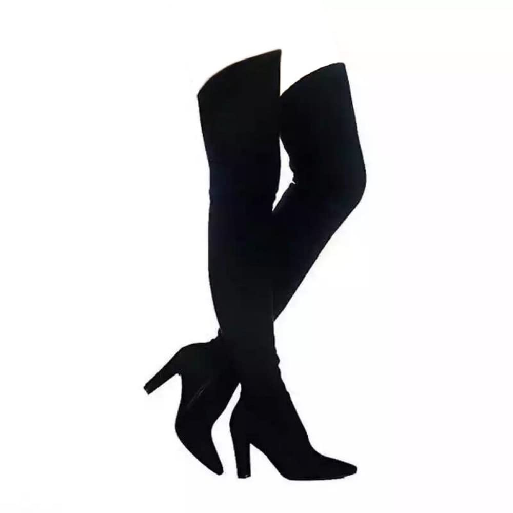 SheSole Women's Winter Black Faux Suede Thigh High Heel Boots - Sexy Long Boots for Women, Fashionable Winter Boots with Block Heel, Perfect for Party, Date Night and Cold Weather Outfits