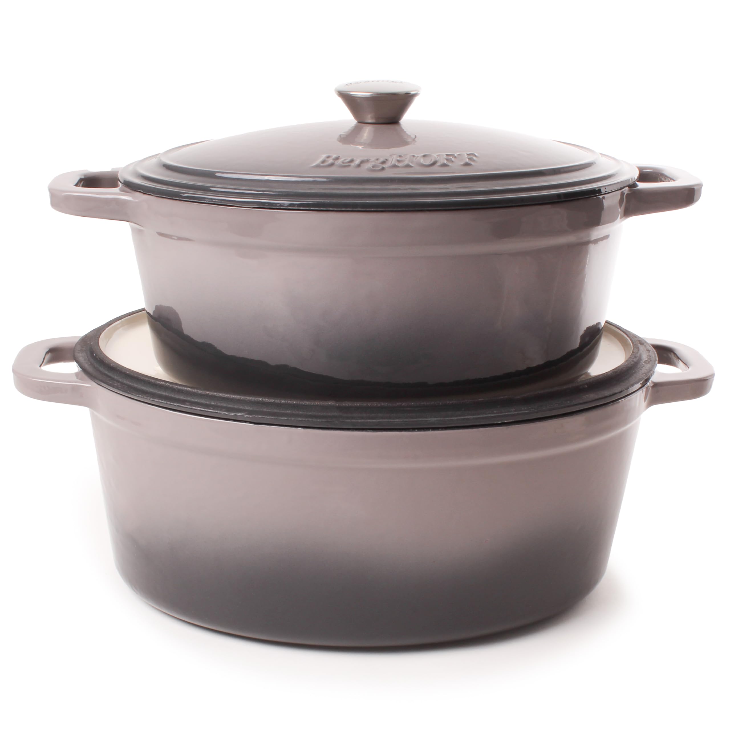 BergHOFF 4-Piece Neo Enameled Cast Iron Cookware Set – 5qt & 8qt Oval Dutch Ovens with Cast Iron Lids – Oven & Stovetop Safe Up to 400°F – Perfect for Braising, Stewing, Baking & Slow Cooking – Ideal for Family Dinners, Holiday Meals & Camping Trips
