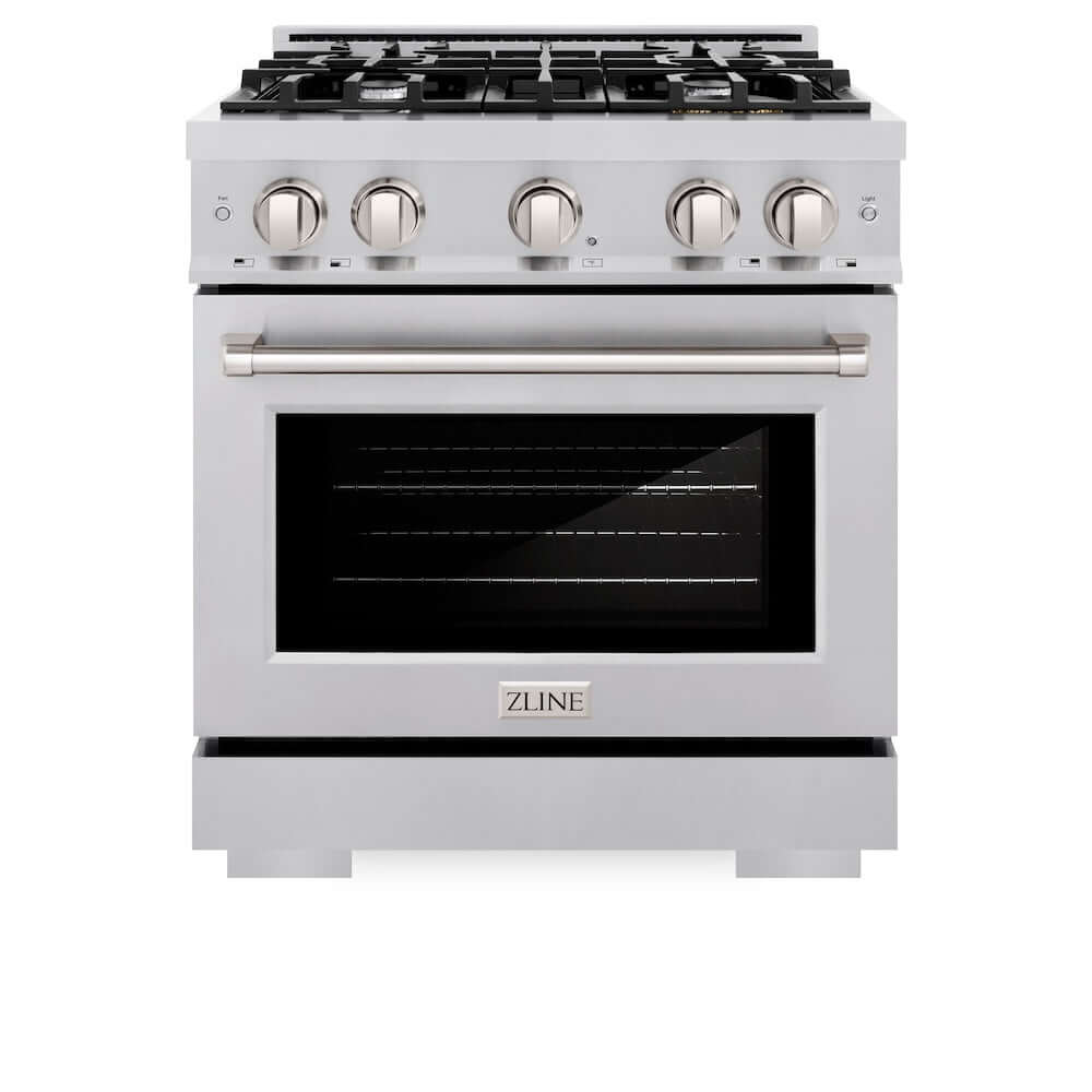 ZLINE 30 Inch 4.2 Cu. Ft. Stainless Steel Gas Range with 4 Burner Cooktop & Convection Oven - Perfect for Home Kitchen, Baking & Cooking (HGR30)