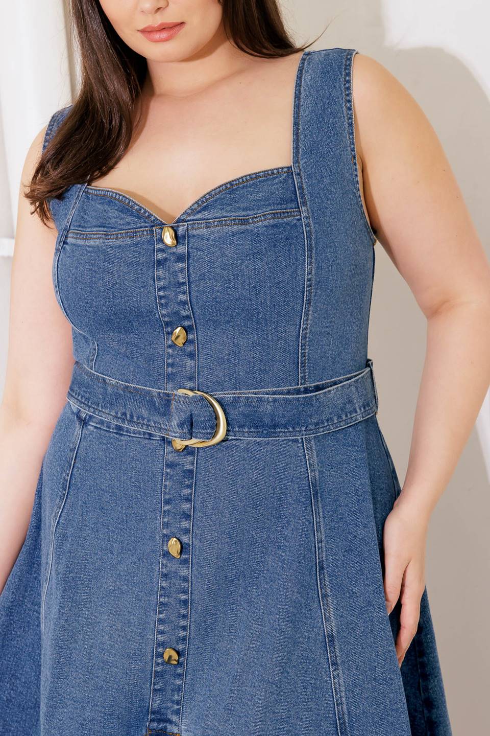 FRIDAY FEELS Sweetheart Denim Midi Dress - Women's Vintage Inspired Blue Jean Dress for Date Night & Casual Outings