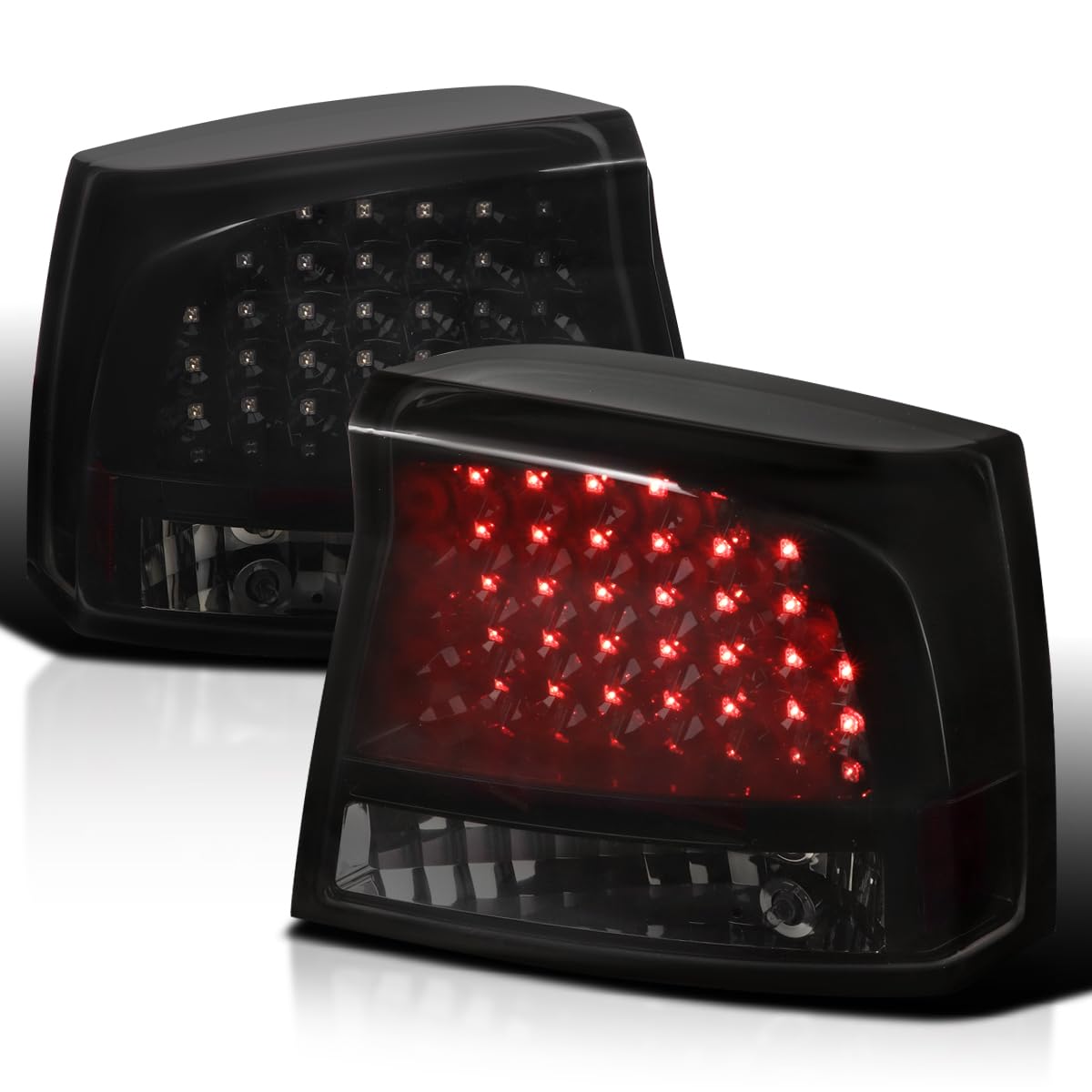 Spec-D Tuning LED Smoke Glossy Black Tail Brake Lights - Compatible with 2005-2010 Dodge Charger - Left & Right Pair Assembly - Enhanced Night Visibility & Style Upgrade for Your Vehicle