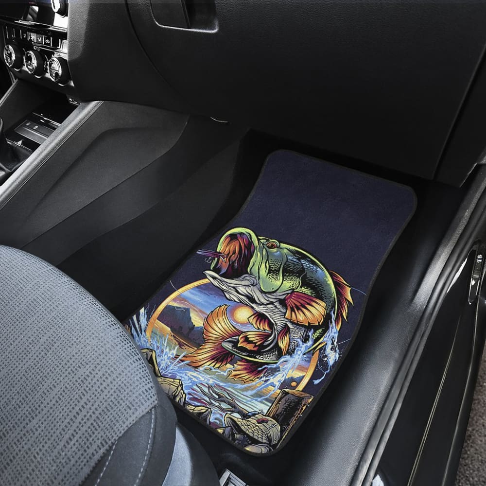 Premium Bass Fish Jumping Car Floor Mats - Non-Slip, Custom Fit for Most Vehicles - Perfect for Fishing Enthusiasts & Outdoor Adventures