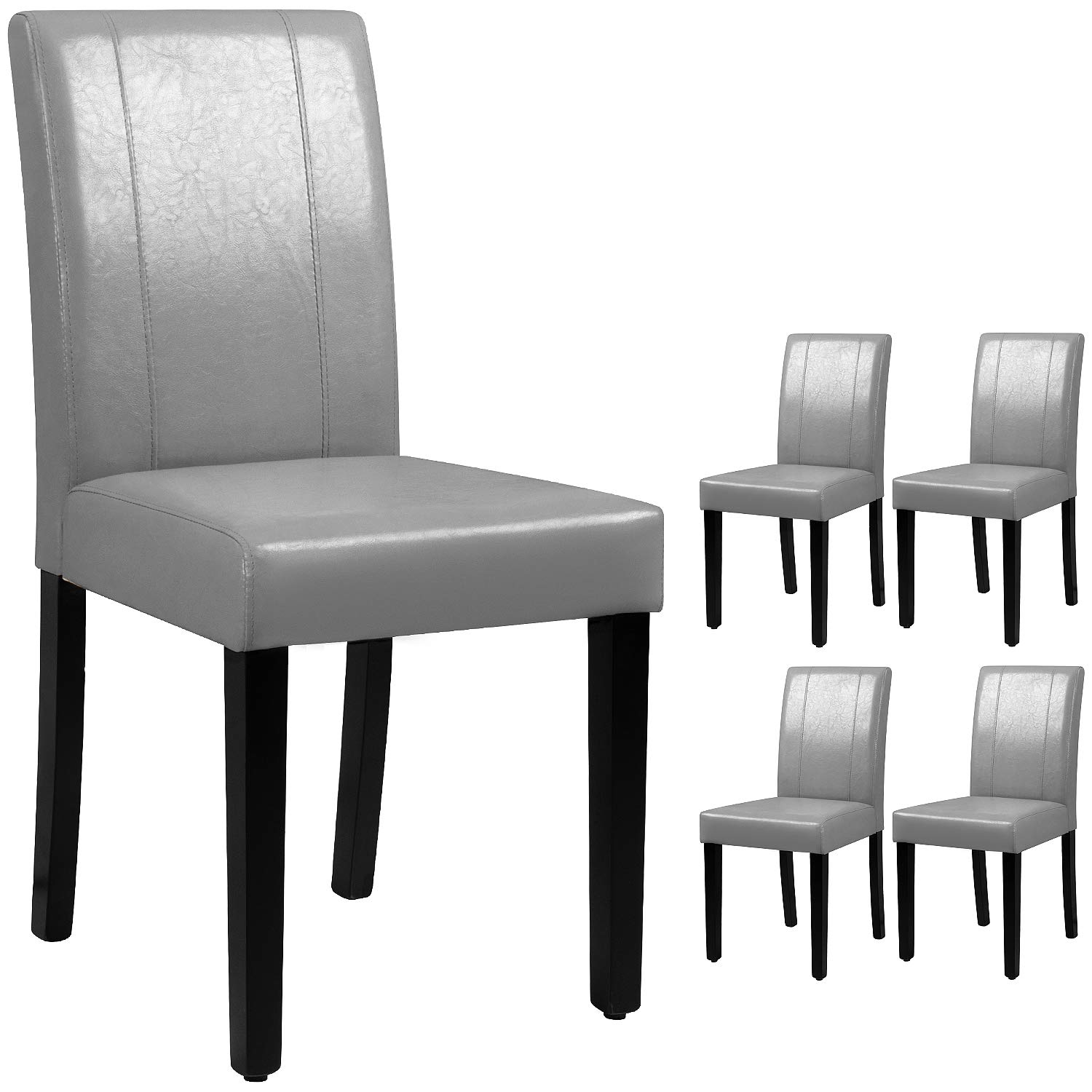 VICTONE PU Leather Dining Chairs Set of 4 - Modern Kitchen Side Chairs with Solid Wood Legs, Comfortable Living Room Seating (Grey) | Perfect for Dining Room, Kitchen Island, Breakfast Nook & Small Space Decor