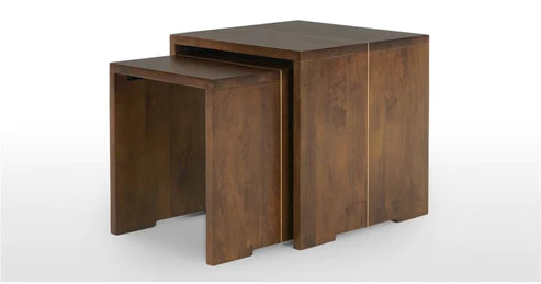 Premium Solid Mango Wood Nesting Tables (Set of 2) - Space-Saving Side Tables for Living Room, Bedroom, or Office Decor