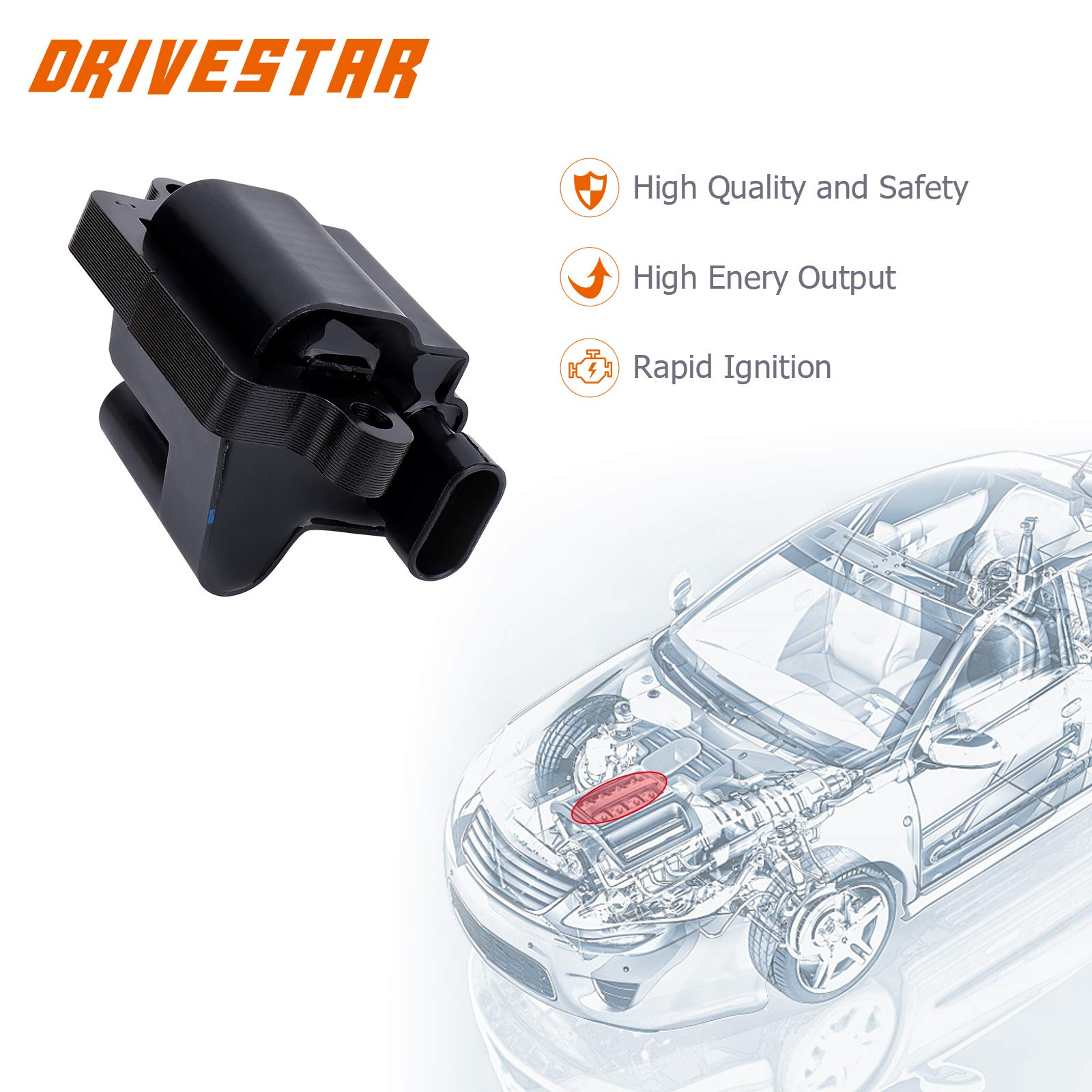 DRIVESTAR UF271 Ignition Coil Pack - Compatible with 1999-2007 Chevrolet Silverado 1500, 2003-2006 Express 1500, 2000-2006 Suburban 1500, 2000-2006 Tahoe, 2003-2007 GMC Savana 1500 - Replaces OEM# C1208 D581 - Perfect for Engine Performance & Tune-Up