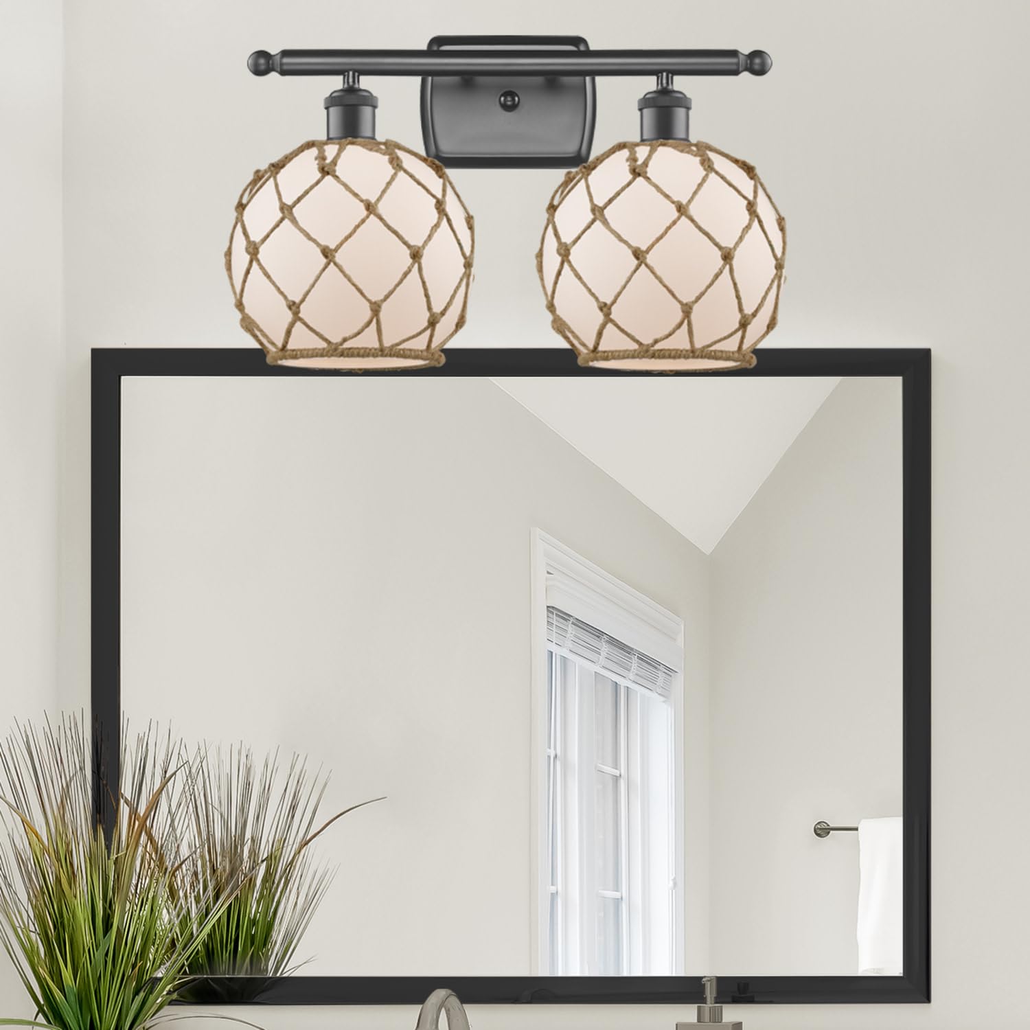 Farmhouse Rope 2-Light Bath Vanity Light - Ballston Collection by Innovations Lighting - Rustic Oil Rubbed Bronze Finish - Perfect for Bathroom, Powder Room, or Farmhouse Decor