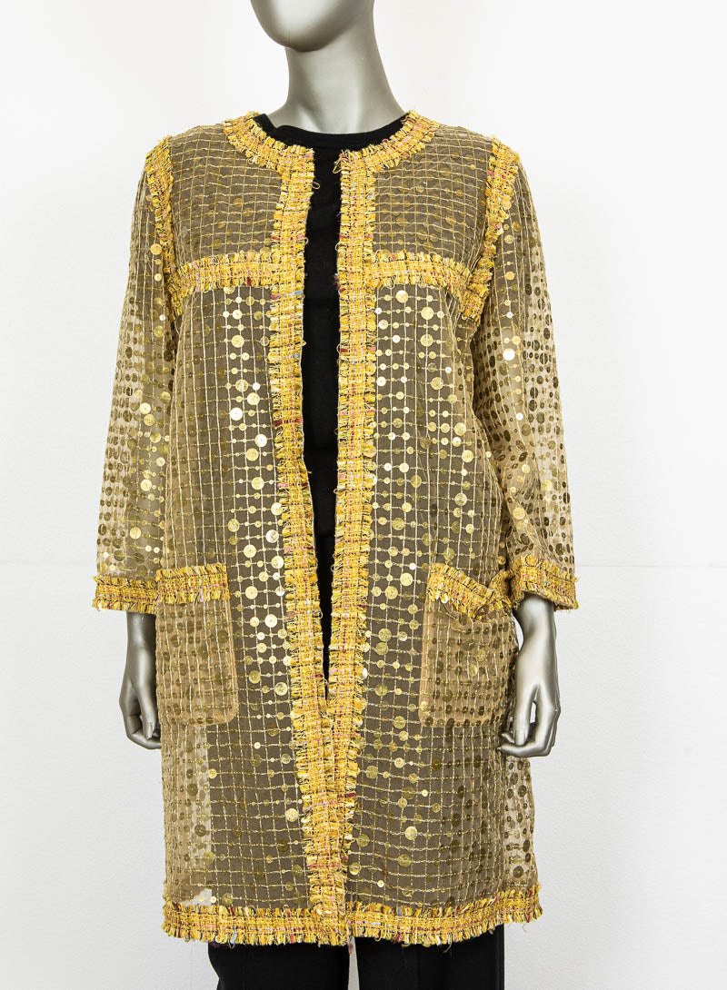 Chanel Gold Sequin Tulle Blouse Size 44 - Elegant Evening Wear for Parties & Special Occasions
