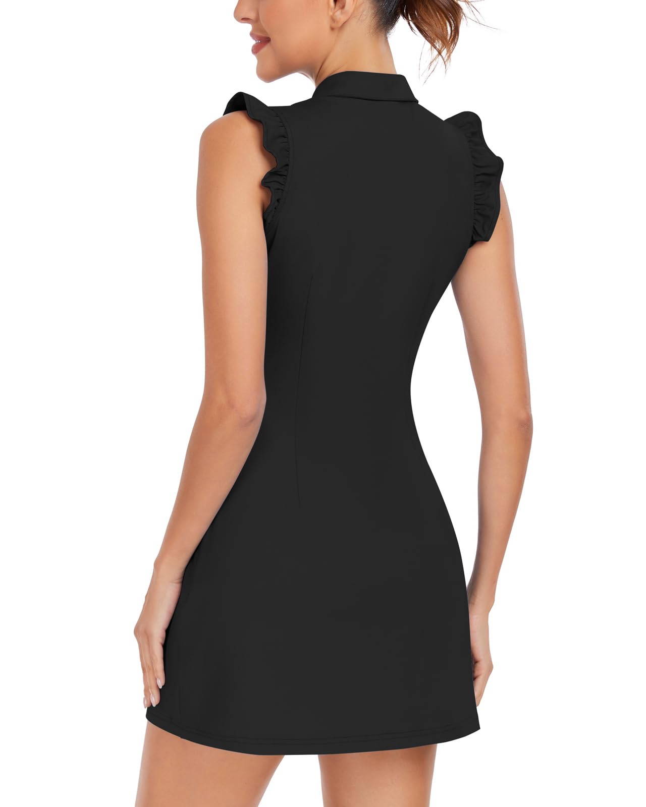 WOWENY Women's Petal Sleeve Tennis Dress - Golf & Athletic Workout Dress with Built-in Shorts & Pockets | Sleeveless Sports Dress for Tennis, Golf, Gym & Casual Wear