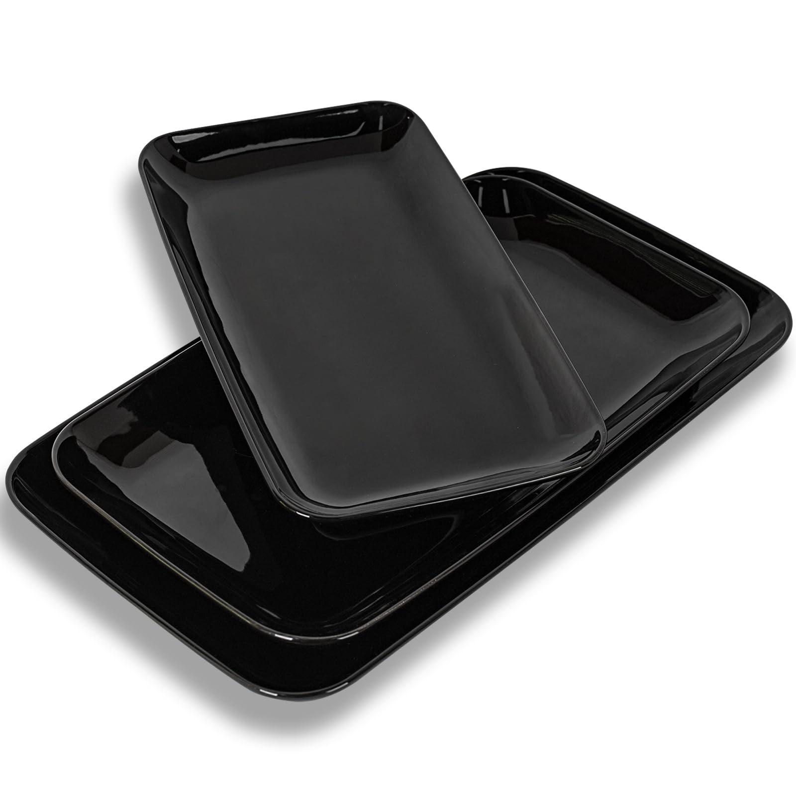 Delling Large Serving Platter Set - 16/14/12 Inch Black Rectangular Trays for Parties, Entertaining, Thanksgiving & Christmas | Microwave, Dishwasher & Oven Safe | Perfect for Holiday Dinners, Buffets & Family Gatherings