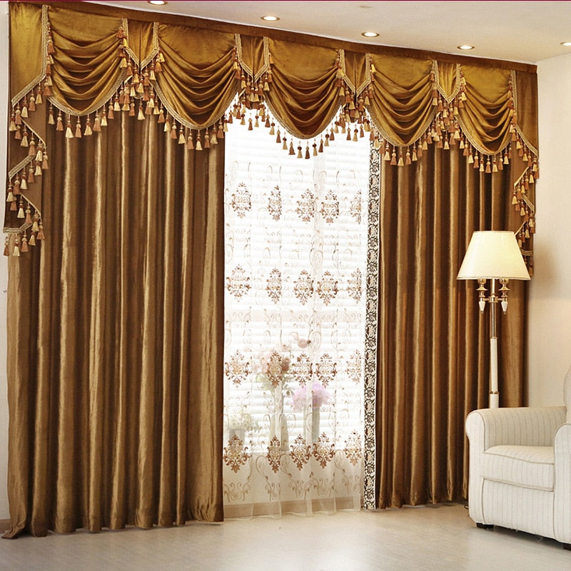 Luxury Italian Velvet Valance - Golden Brown Bed Skirt for King/Queen Size Beds - Elegant Bedroom Decor for Hotels, Master Suites & Home Staging