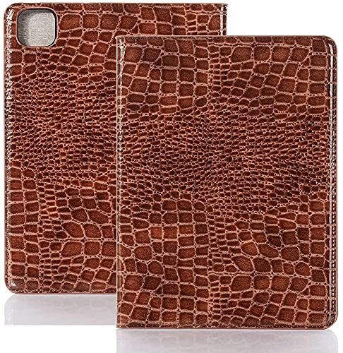 Premium Crocodile Leather iPad Pro 12.9 Case (4th/3rd Gen 2020/2018) - Smart Folio Stand Cover with Auto Sleep/Wake & Apple Pencil Holder - Luxury Protective Case for Work, Travel & Business Meetings (Brown)