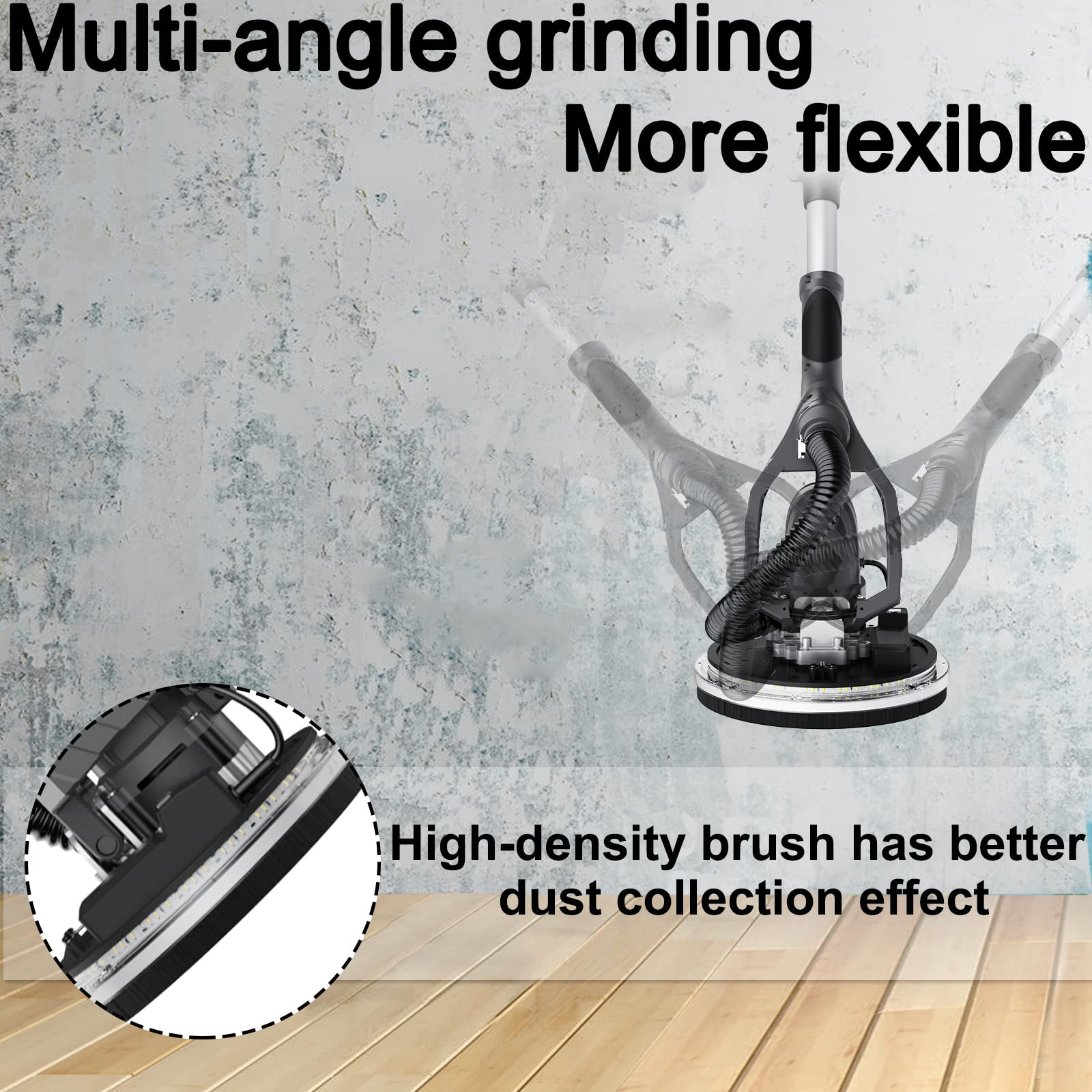 IMQUALI® 9.5A Electric Drywall Sander with Vacuum - Variable Speed 600-2600RPM, Extendable Handle, LED Light & 12 Sanding Discs - Perfect for Popcorn Ceiling Removal, Wall Smoothing & DIY Home Renovation Projects