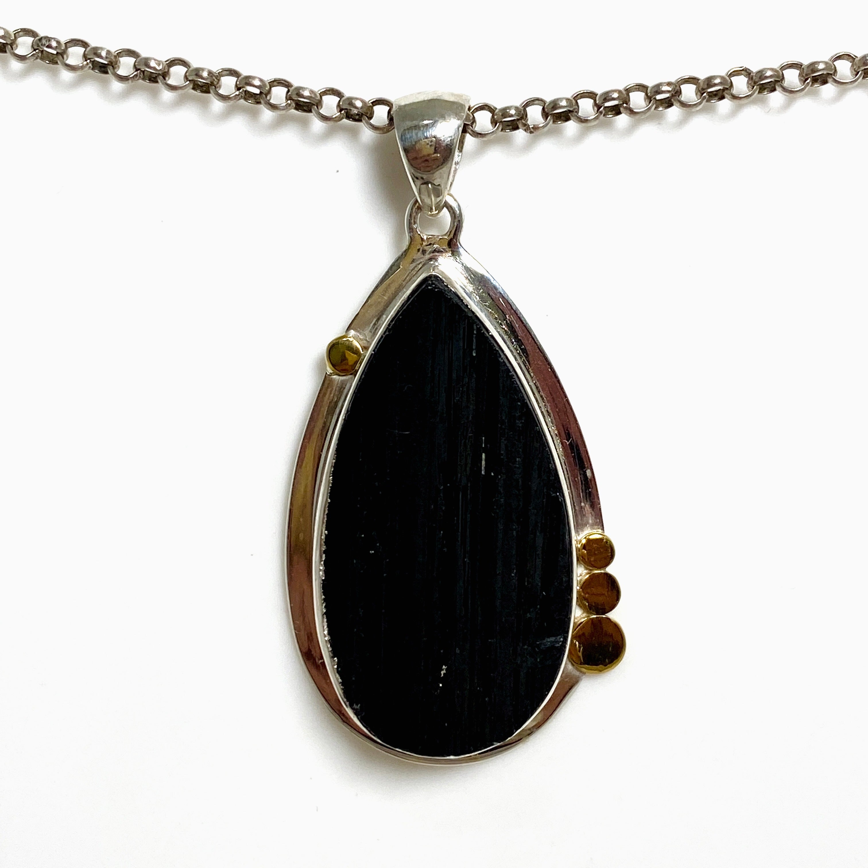 Black Tourmaline Teardrop Raw Pendant Necklace - Natural Healing Crystal Jewelry KPGJ4600 | Spiritual Protection & Energy Cleansing