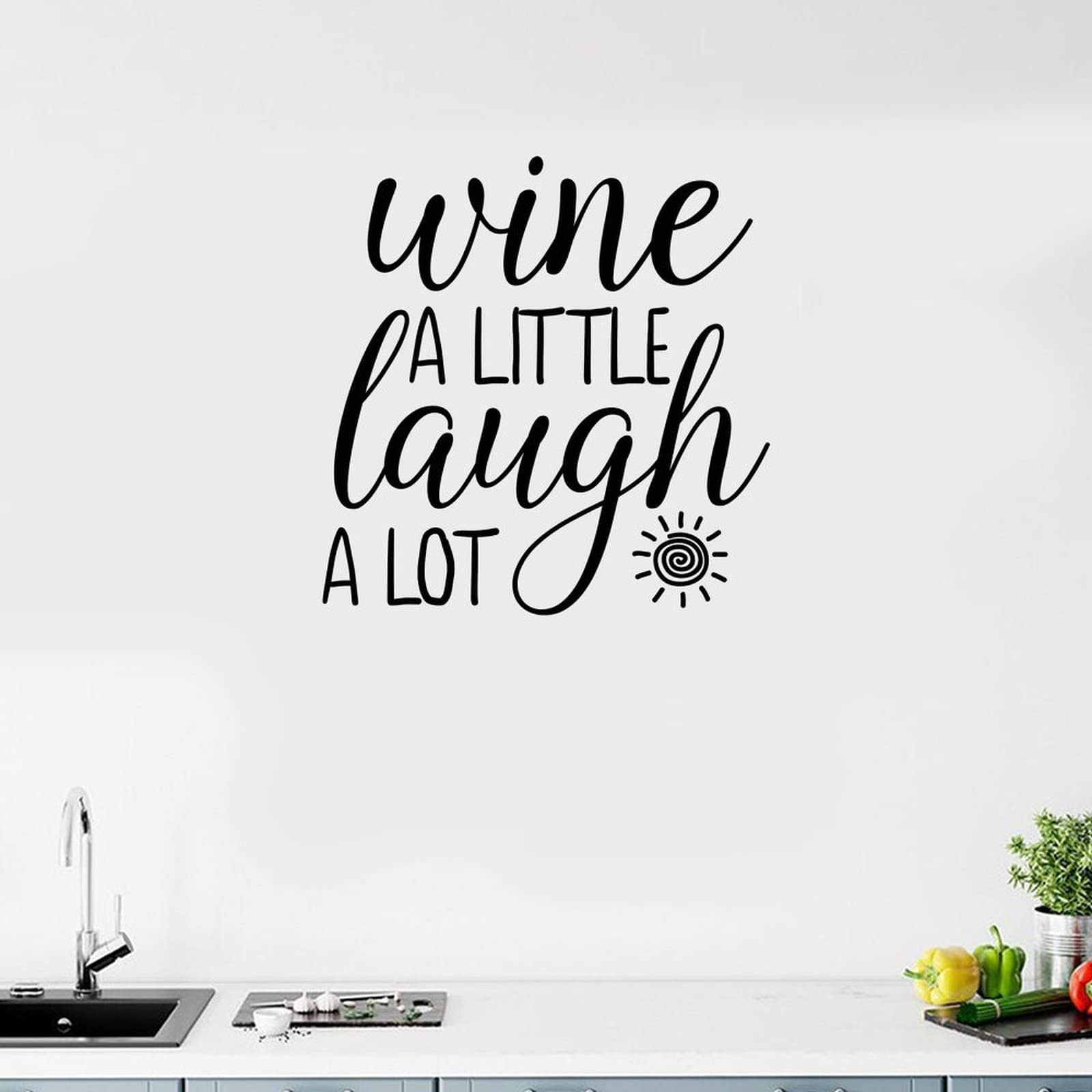 Motivational Quote Wall Decal Sticker - 'Wine A Little Laugh A Lot' Vinyl Art for Bedroom, Nursery, Kitchen, Bathroom & Dining Room Decor - Large 40 Inch Removable Home Decoration - Perfect for Housewarming Gifts & Party Wall Art