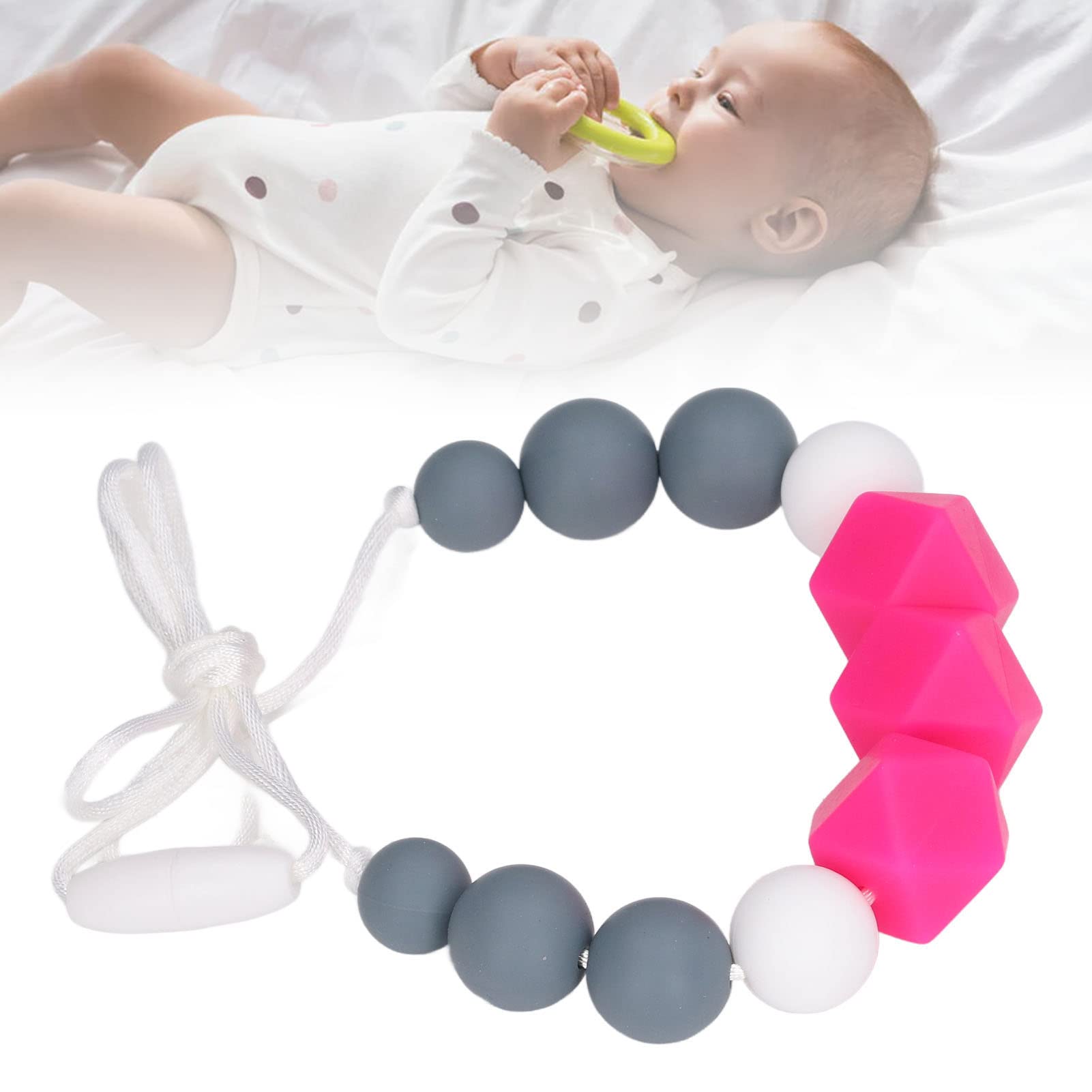 Organic Silicone Teething Necklace for Babies - Safe Chewable Rose Red Teether for Soothing Sore Gums, BPA-Free Nursing Jewelry for Moms | Perfect for On-the-Go Pain Relief & Fashionable Parenting Accessory