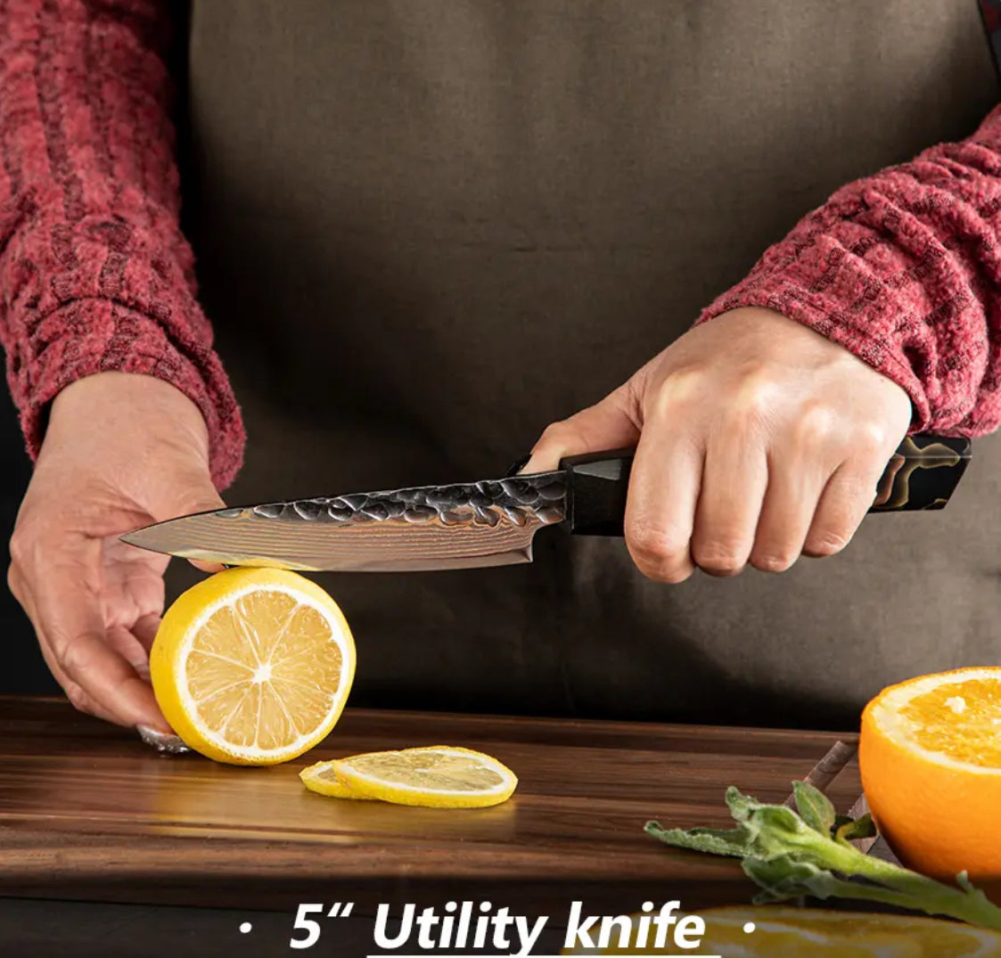 Premium Japanese Damascus Steel Chef Knife - Handcrafted Copper Core with Exotic Raffir Noble Handle - Perfect for Professional Chefs & Home Cooking Enthusiasts