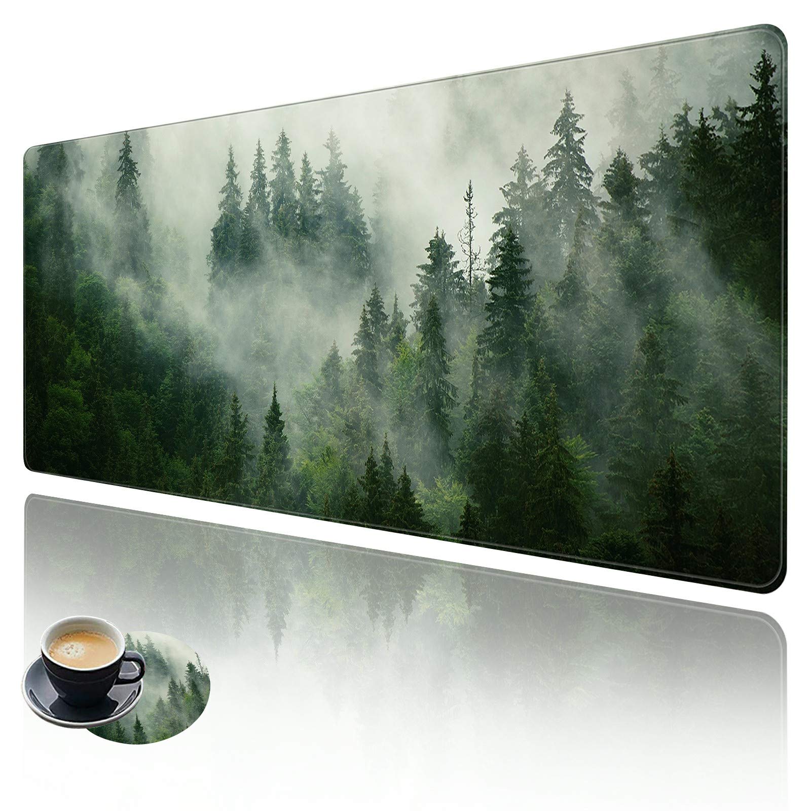 XXL Extended Gaming Mouse Pad (31.5x11.8 Inch) - Non-Slip Desk Mat with Stitched Edges for Keyboard & Mouse | Forest Design | Perfect for Office Work, PC Gaming & Home Computer Setup