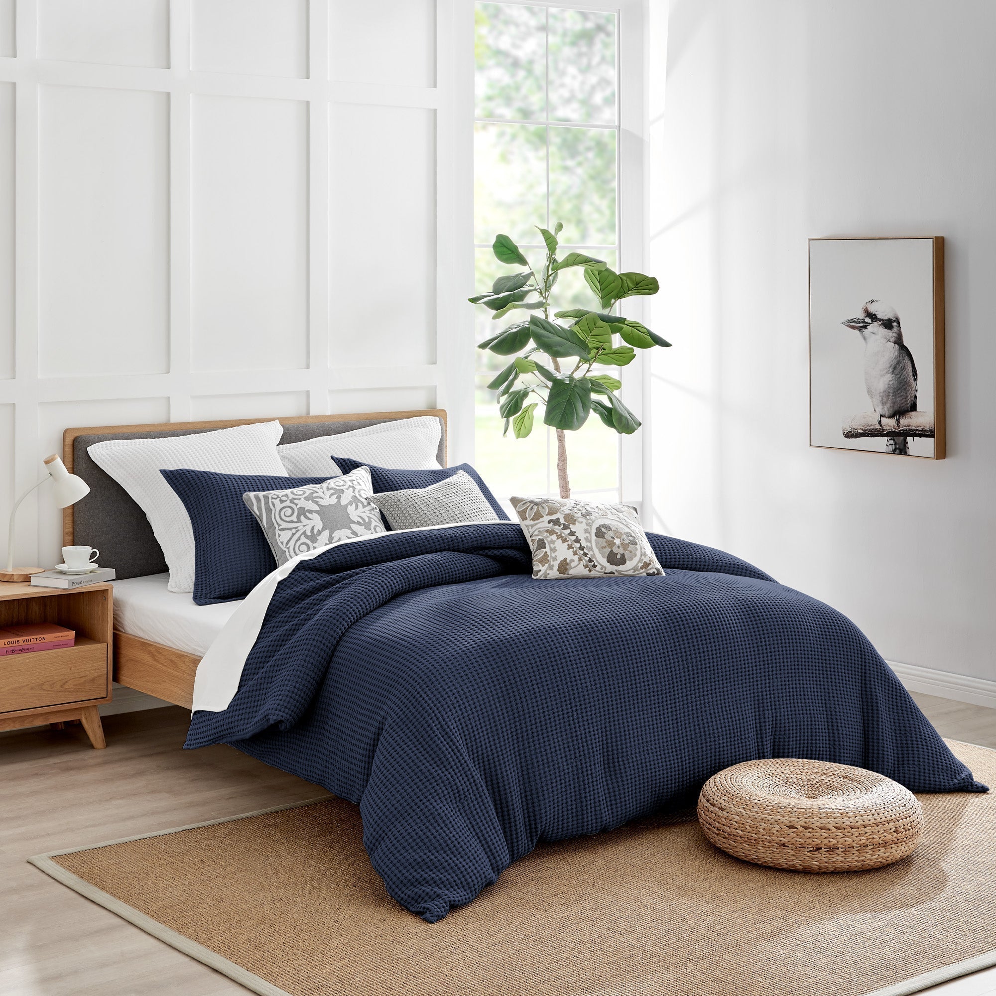 Mills Waffle Duvet Cover Set - Soft Textured Bedding for Cozy Comfort - Perfect for Master Bedroom, Guest Room & Dorm Decor