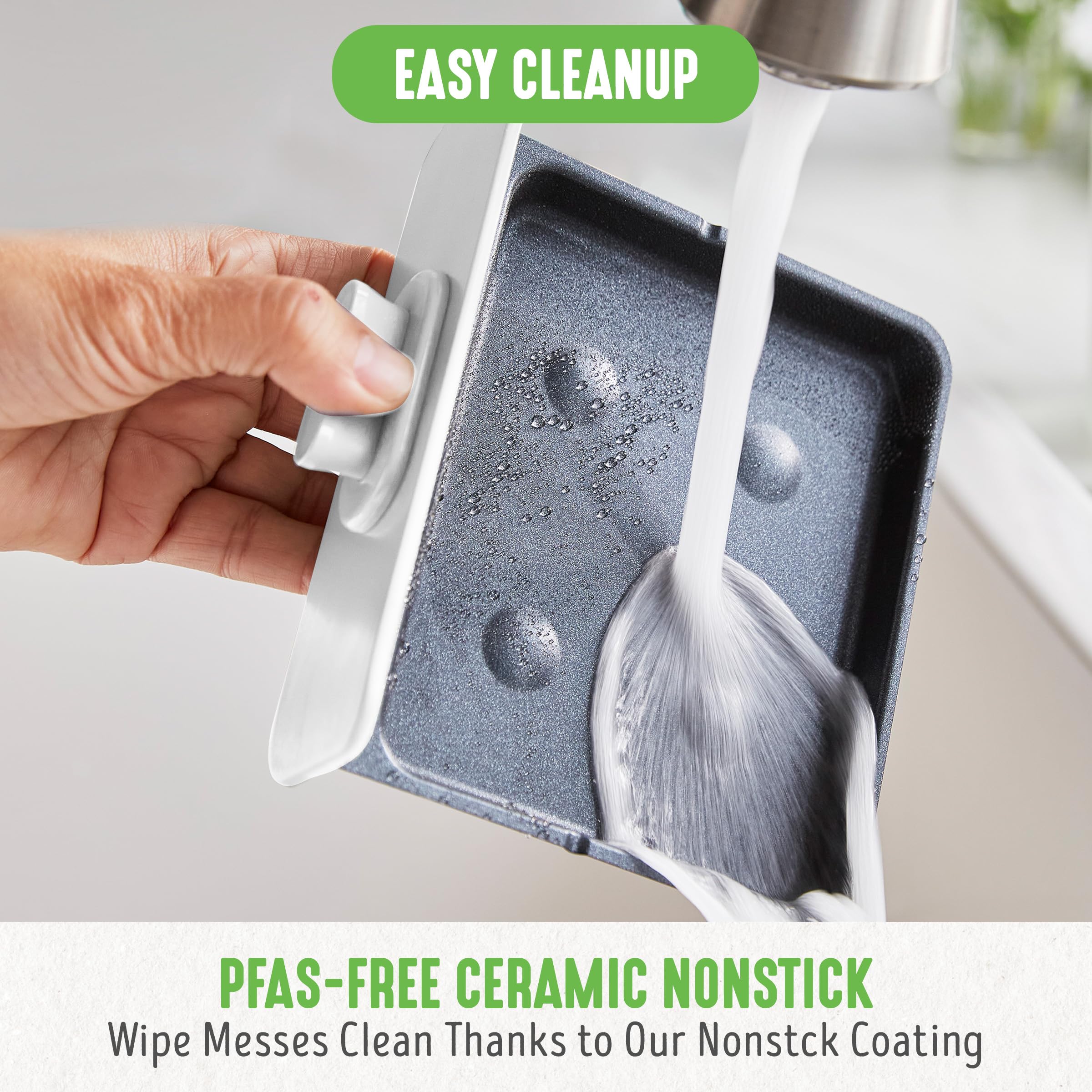 GreenLife 3-in-1 Breakfast Maker Station - Healthy Ceramic Nonstick Dual Griddles for Eggs, Meat, Sausage, Bacon & Pancakes - 2 Slice Toaster with Timer - Perfect for Quick Breakfast, Camping & Small Kitchens - White