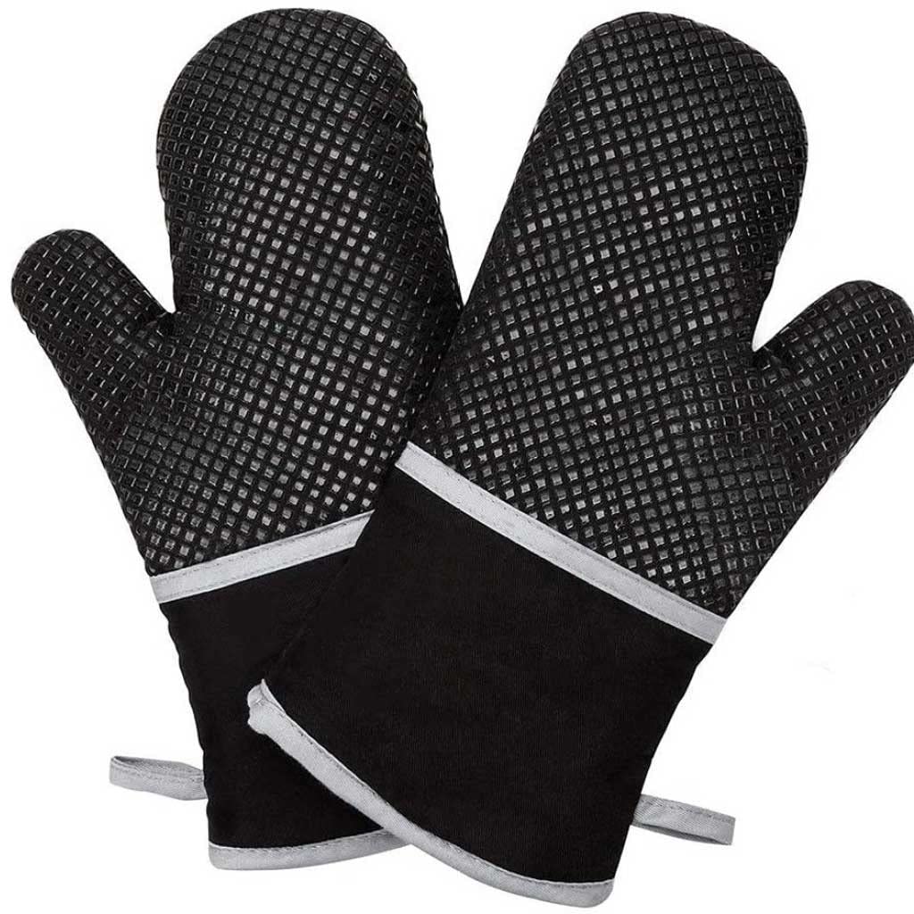Heat Resistant Oven Gloves - Anti-Slip BBQ & Grill Gloves for Kitchen, Fireplace & Baking (Black, 18 x 33cm) - Perfect for Grilling, Baking & Handling Hot Cookware
