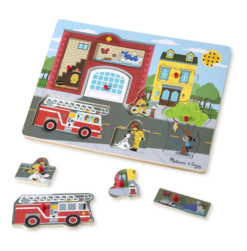Fire Station Sound Puzzle for Kids - Educational Wooden Toy with Realistic Fire Truck & Siren Sounds - Perfect for Preschool Learning & Pretend Play