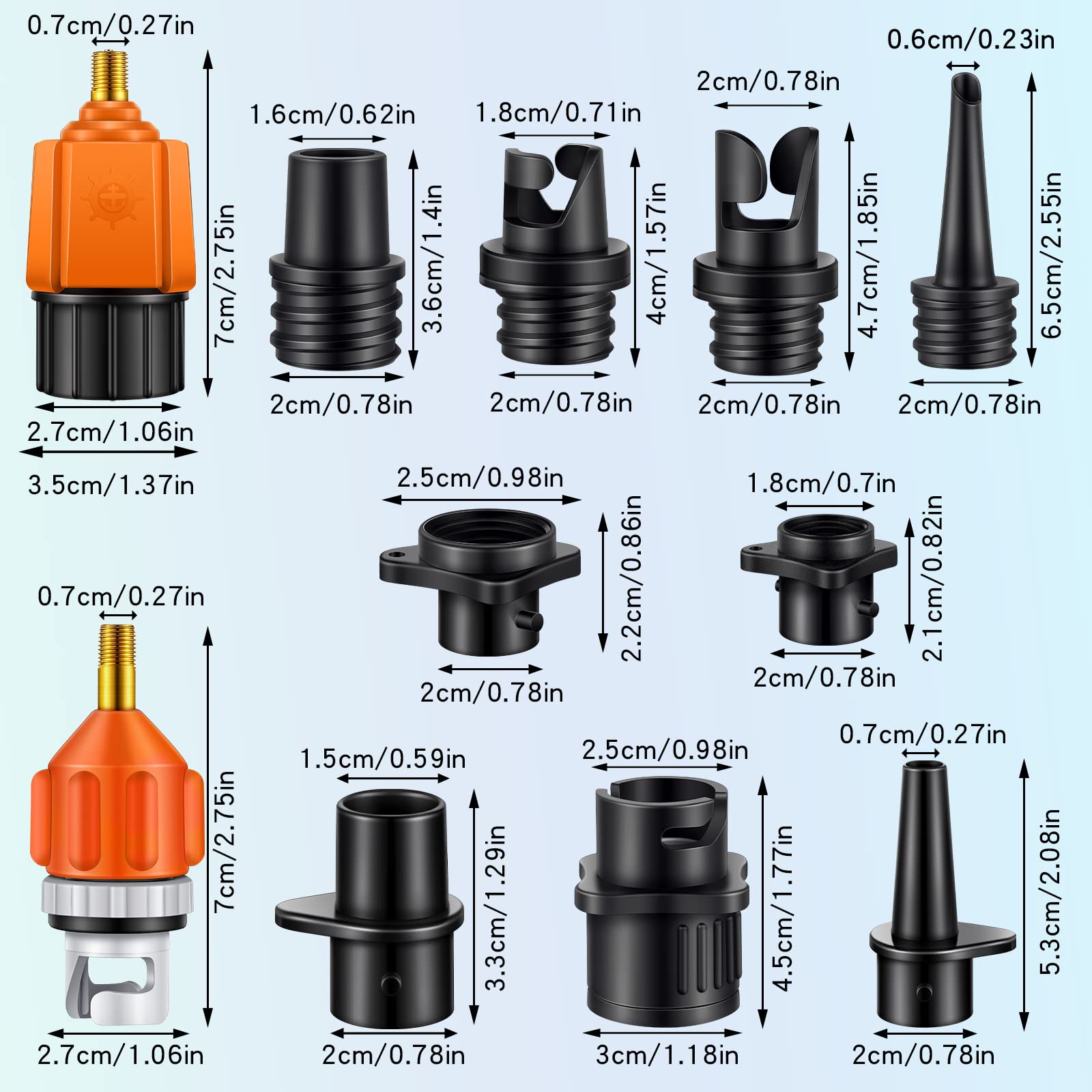 Treela Universal Inflatable Air Pump Adapter - 9 Nozzle SUP Paddle Board & Boat Valve Connector for Car Air Compressor | Perfect for Water Sports, Beach Outings & Emergency Tire Inflation