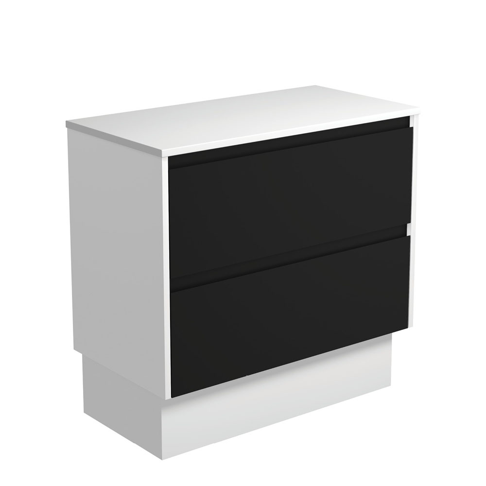 Fienza 90BBWK Amato 900 Kickboard Cabinet - Satin White Panels & Satin Black Finish | Modern Kitchen Storage Solution for Small Appliances & Utensils