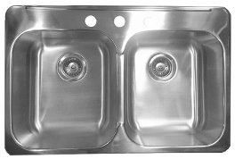 Excalibur EDL2031/8/3 Stainless Steel 3-Hole 2-Bowl Drop-In Kitchen Sink 8
