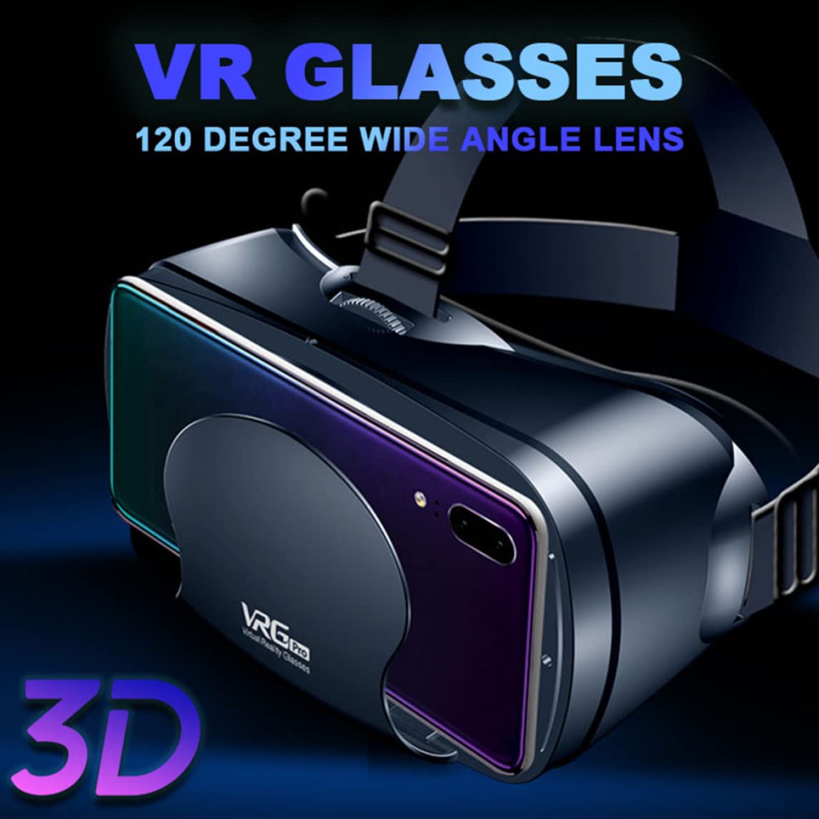 Lunes 3D VR Headset - Full Screen Virtual Reality Glasses for Smartphones 5-7 Inches | Immersive Movie Watching & Gaming Experience | Compatible with iPhone & Android Devices