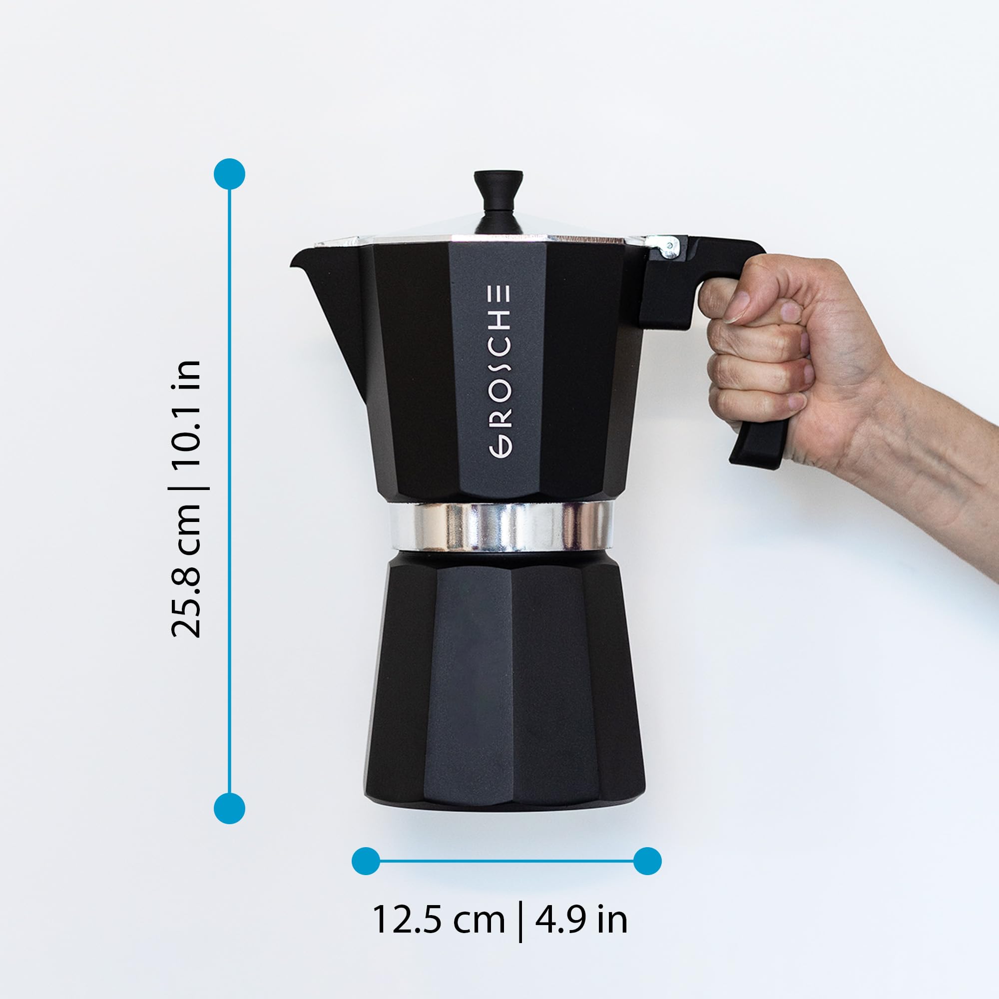 GROSCHE Milano Stovetop Espresso Maker - 12 Cup Moka Pot (23.6 fl oz) for Cuban & Italian Coffee | Black Stovetop Coffee Brewer | Perfect for Home, Office & Camping Use