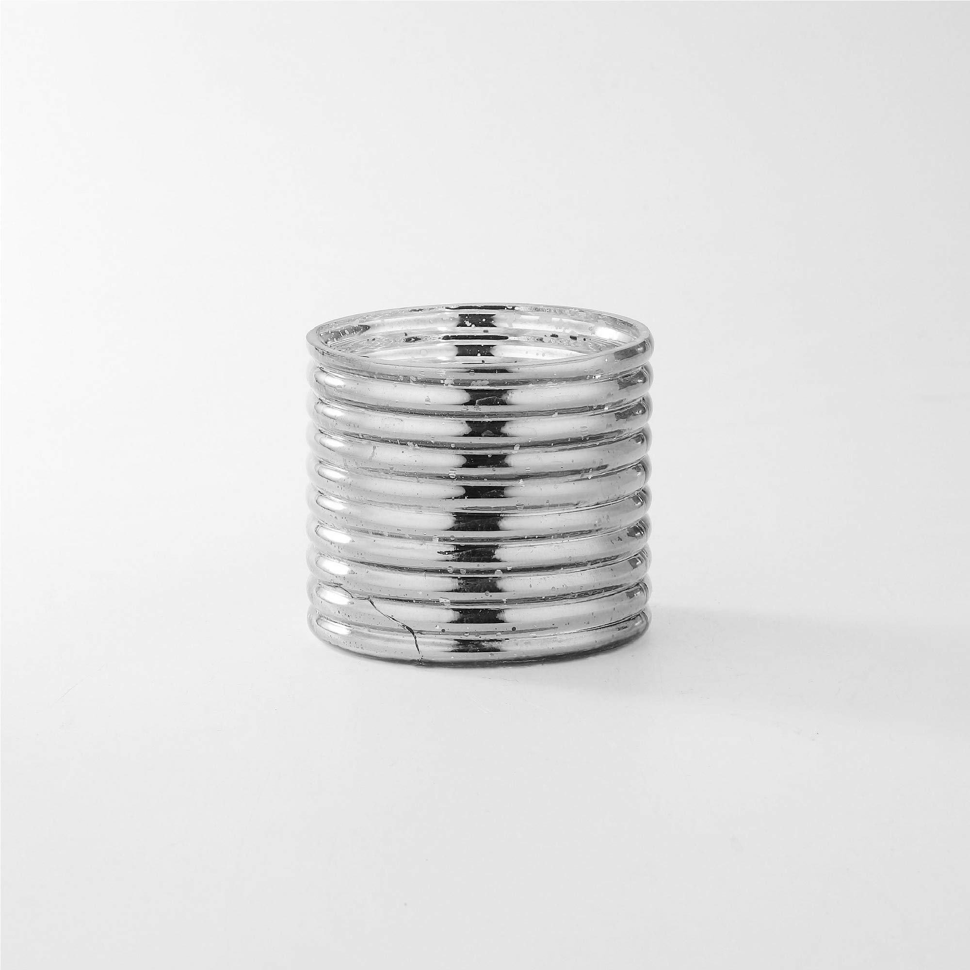 CC Home Furnishings 4 Inch Silver Corrugated Cylindrical Glass Vase - Modern Centerpiece for Wedding, Home Decor & Floral Arrangements