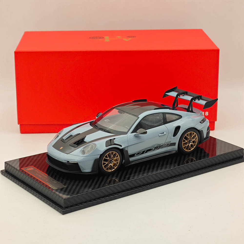 1/18 Scale Porsche 992 GT3 RS Gray Resin Diecast Model Car - High Quality Collectible for Display, Racing Enthusiasts & Home Office Decor