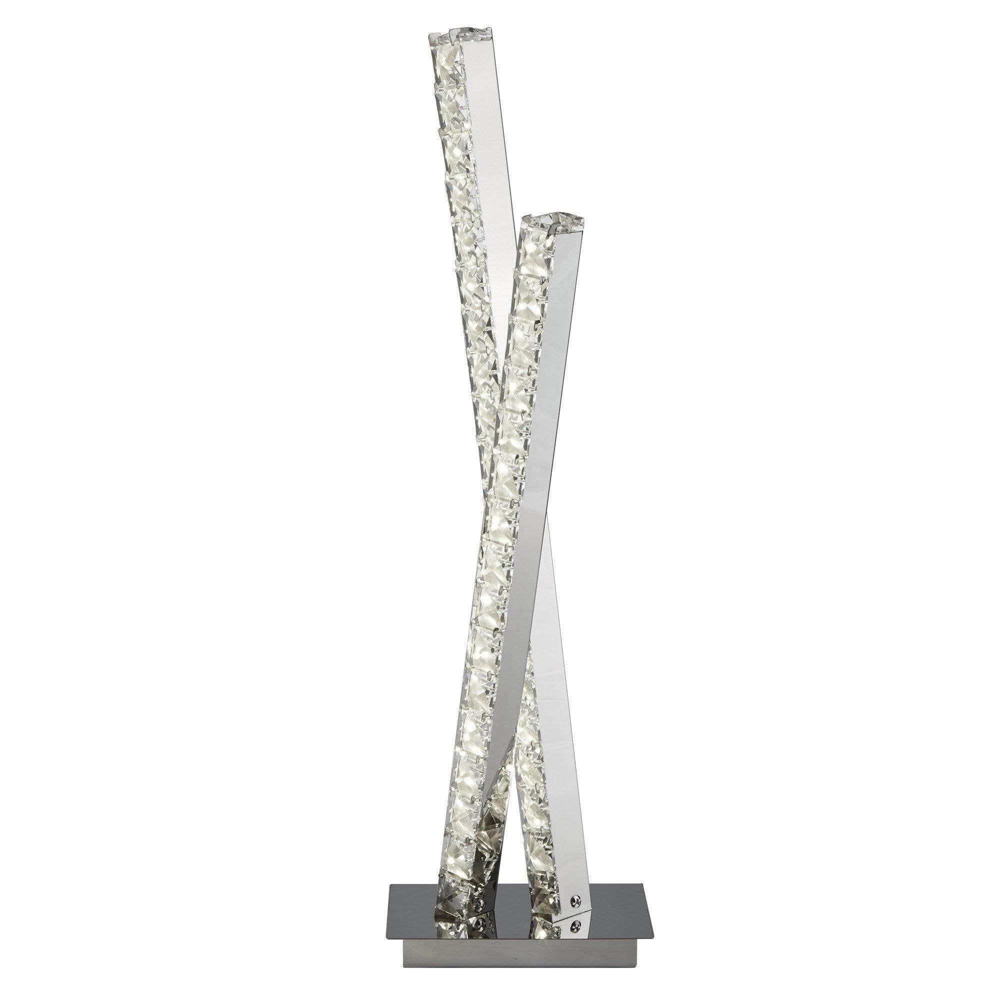 2 Light LED Column Table Lamp with Clear Crystal Trim & Chrome Finish - Modern Bedside Lighting for Bedroom, Living Room, or Office Decor