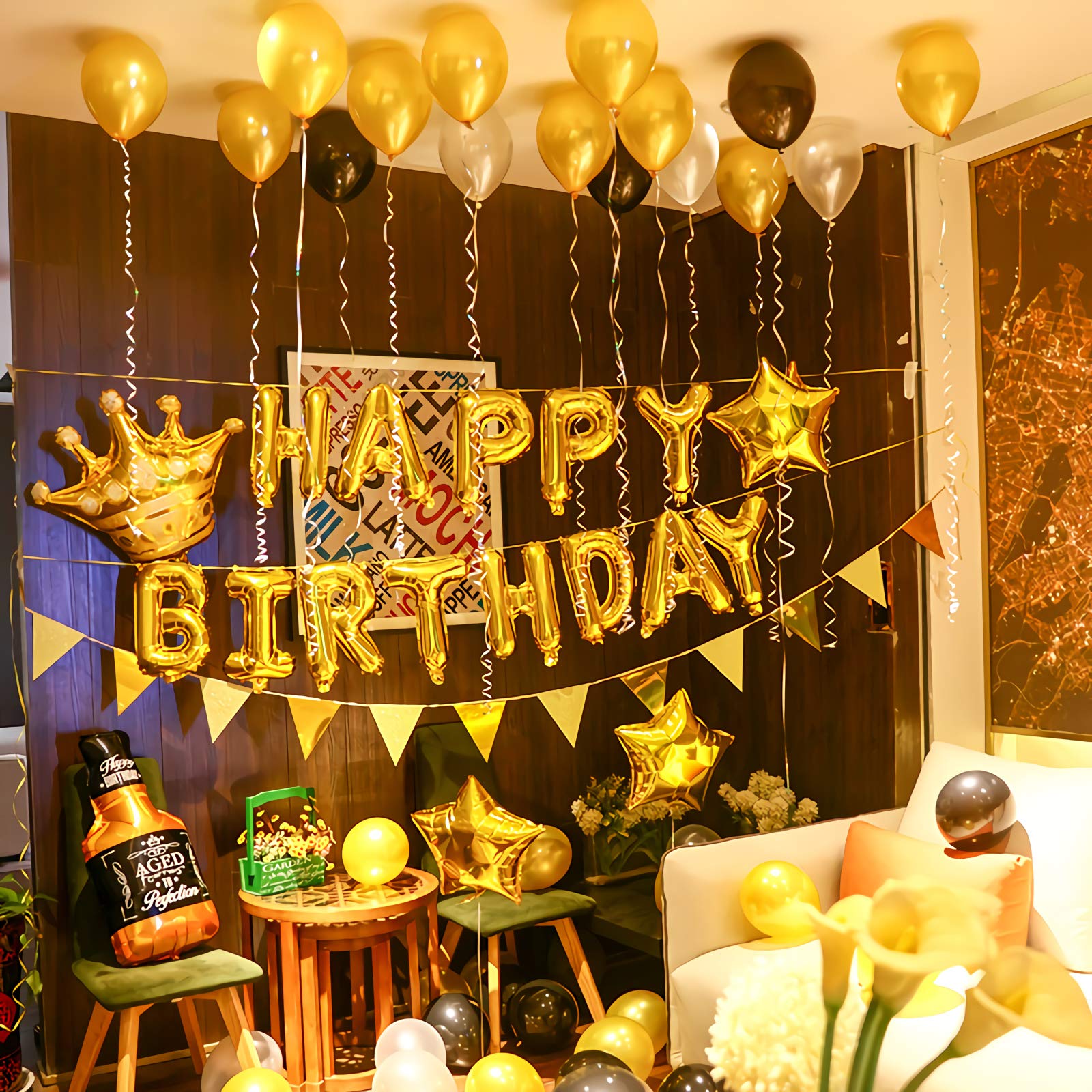 16 Inch Gold Happy Birthday Balloons Banner - Foil Letter Balloons for Birthday Party Decorations, Baby Shower, Anniversary & Graduation Celebrations