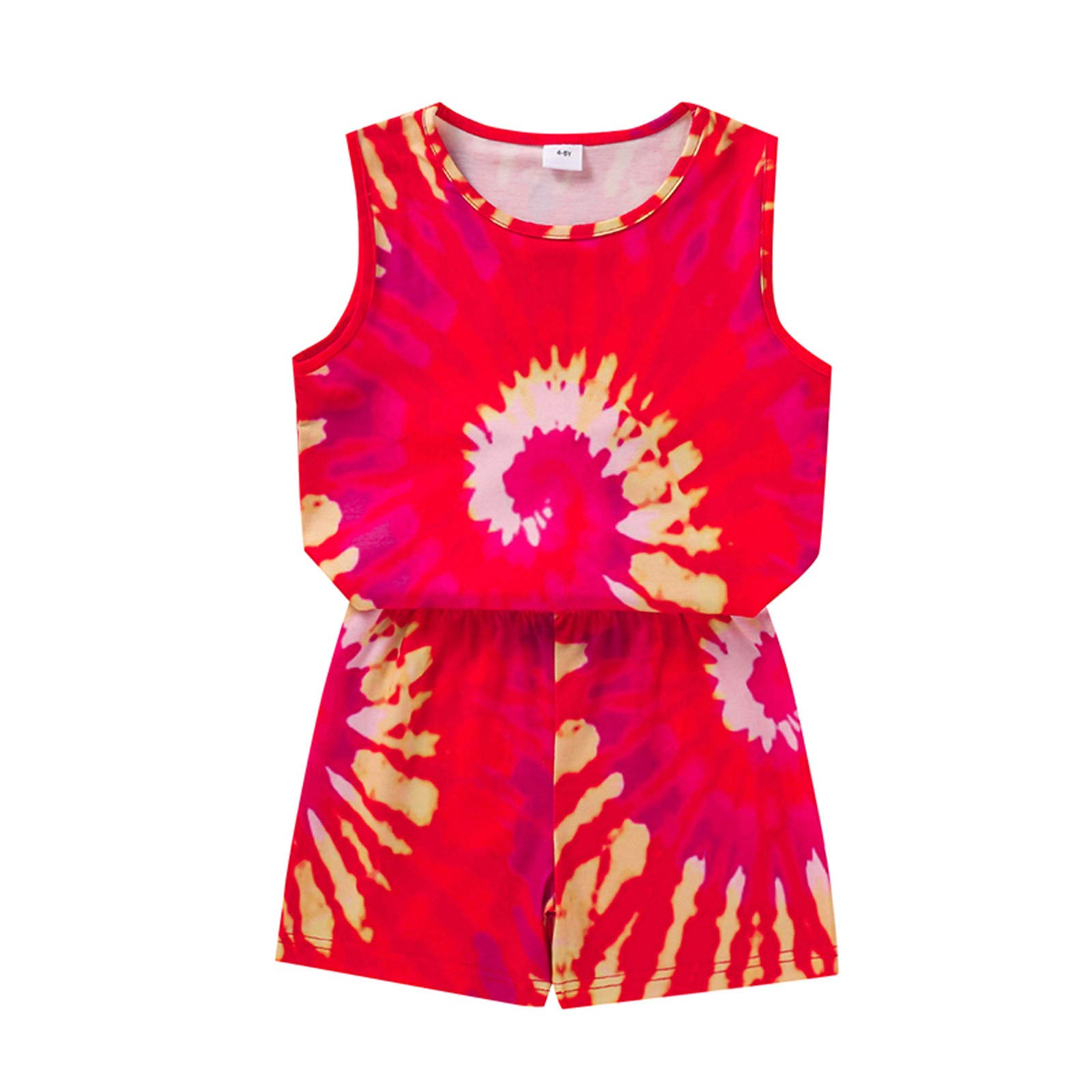 Tie-Dye Sleeveless Vest & Shorts Outfits Set for Girls Boys Kids - Easter Baby Clothes & Toddler Dresses in Red | Perfect for Spring Playdates & Holiday Celebrations