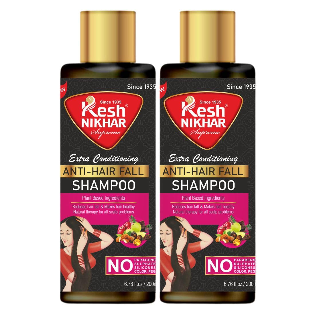 Kesh Nikhar Anti Hair Fall Shampoo for Strong Hair Growth - Caffeine Enriched Hair Therapy to Hydrate, Moisturize & Repair Hair Roots (Pack of 2 x 400ml) - Perfect for Daily Use & Damaged Hair Care