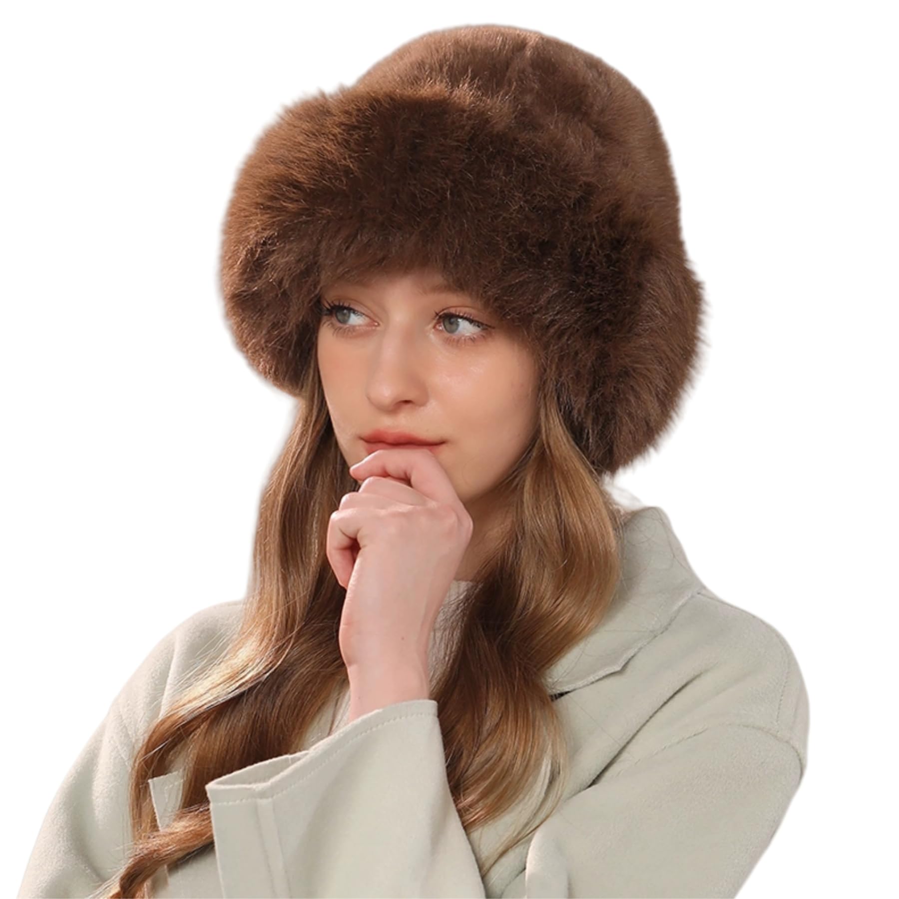 ZGMYC Women's Faux Fur Trimmed Beanie Hat - Russian Style Winter Bucket Hat with Furry Lining for Skiing & Snow Activities - Warm Fleece Lined Snow Hat for Women & Girls - Perfect for Ski Trips, Snowboarding & Cold Weather Fashion