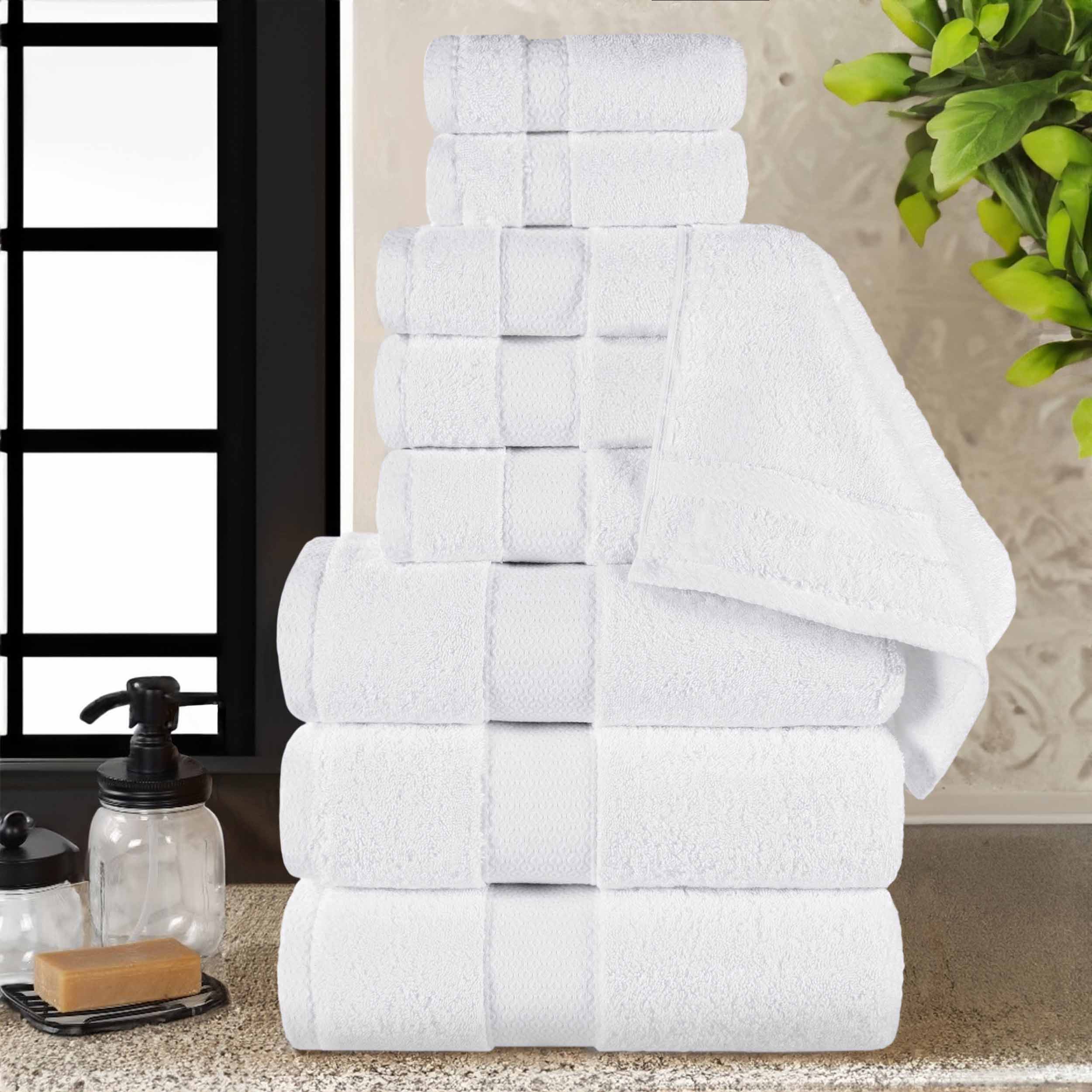 Premium 9-Piece Giza Cotton Towel Set - Ultra Absorbent, Soft & Luxurious Egyptian Dobby Weave - Perfect for Bath, Spa & Guest Bathrooms