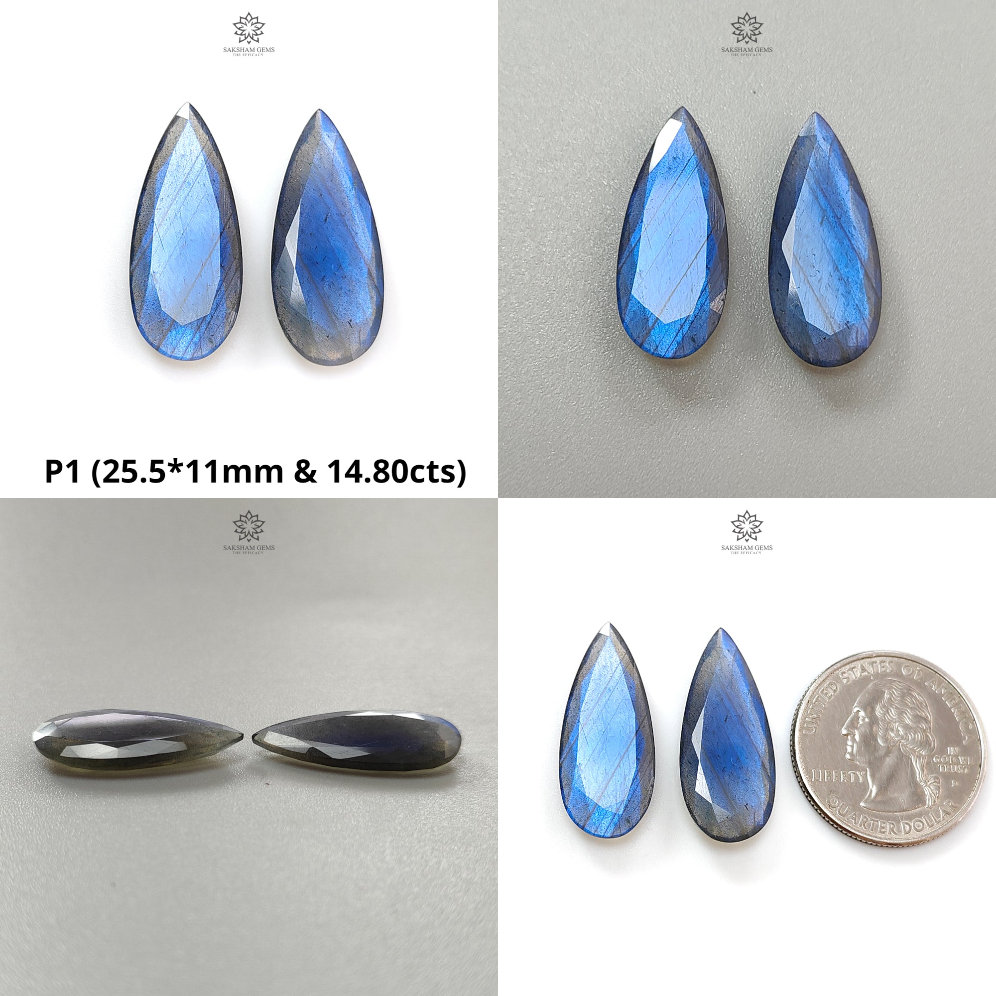Natural Blue Labradorite Gemstone Pear & Baguette Cut - Untreated Faceted Jewelry Stones for Rings, Pendants & Earrings | Healing Crystal for Meditation & Energy Work