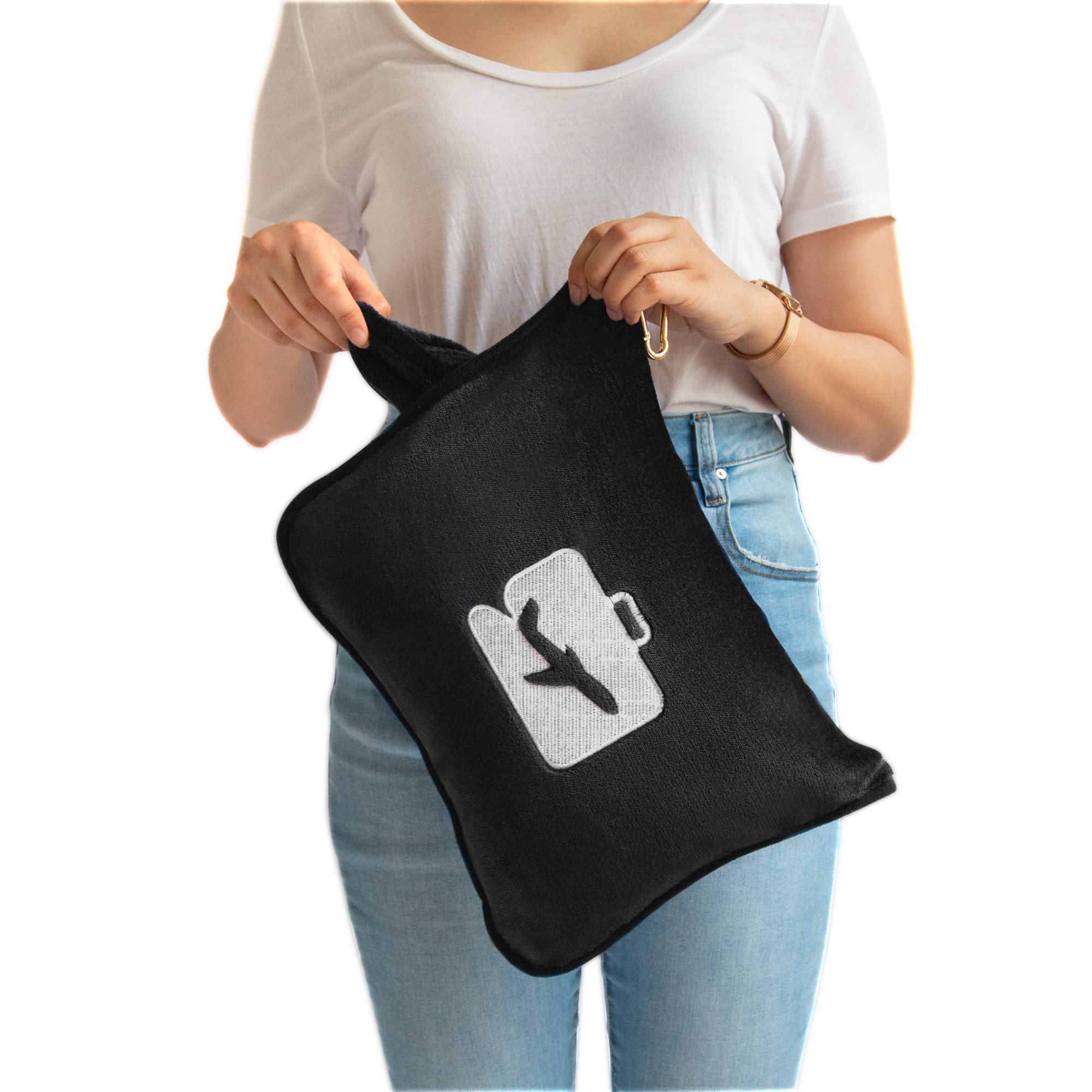 EverSnug Travel Blanket and Pillow Set - Ultra Soft Airplane Essentials with Carry Case for Women & Kids (Black & Teal) | Perfect for Flights, Road Trips and Camping Adventures
