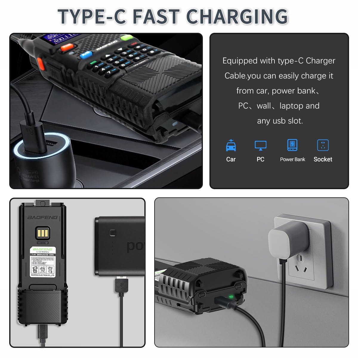 Baofeng 5RM 3800mAh Extended Battery with Type-C USB Charging Cable - Compatible with BaoFeng 5RM, GM-5RH, UV-5G Plus, UV-5RH Series Two-Way Radios - 2 Pack - Perfect for Outdoor Adventures, Emergency Communication, and Professional Use