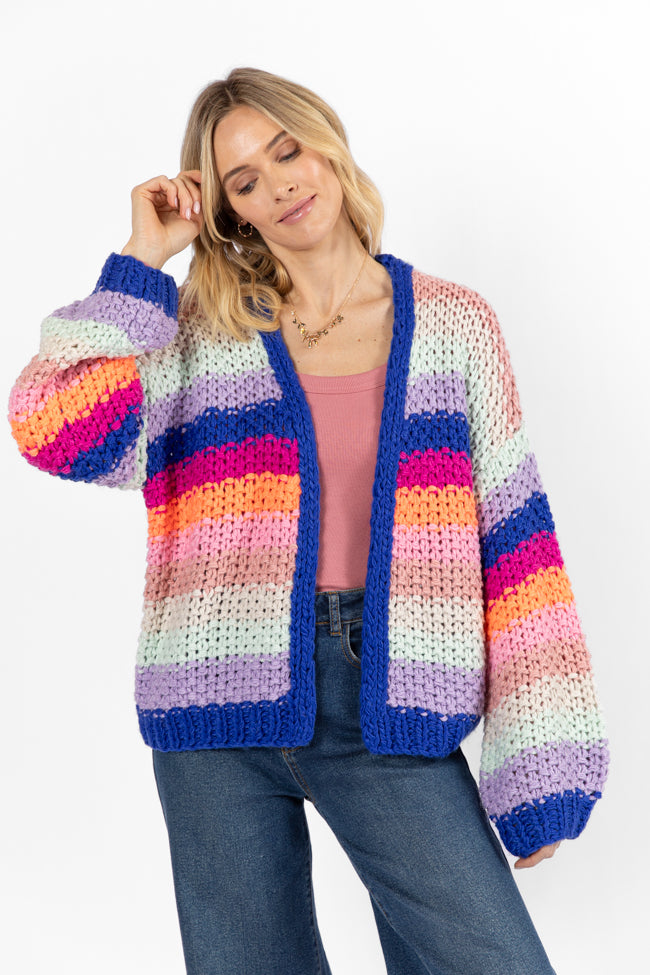 Forgot You Existed Navy Multi Striped Cardigan - Women's Casual Knit Sweater | Perfect for Fall Layering & Cozy Winter Outfits