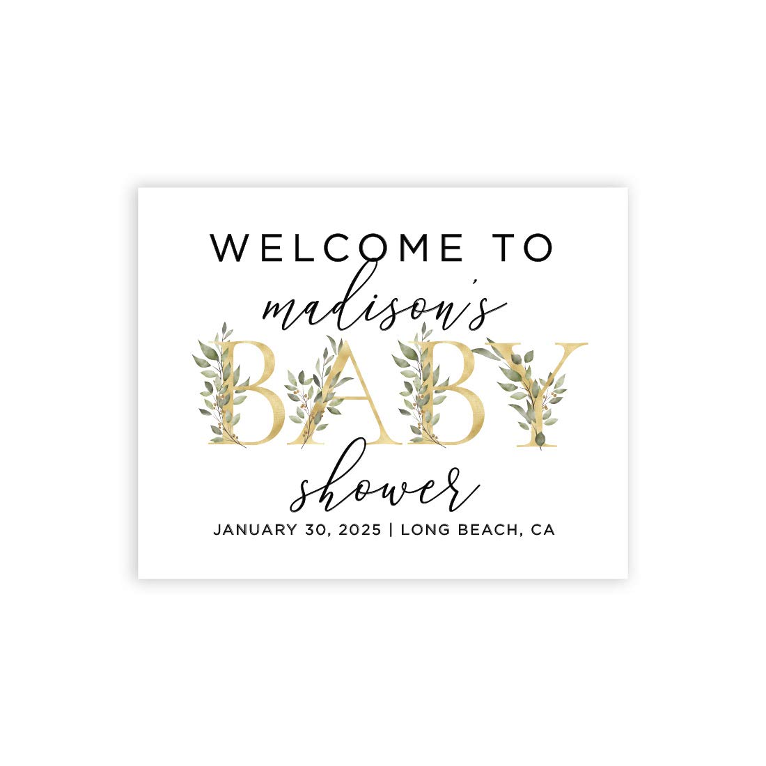 Personalized Large Canvas Baby Shower Welcome Sign - 16x20 Inches Gold Greenery Design - Custom Guest Book Alternative for Baby Showers & Baby Sprinkles - Perfect for Nursery Decor, Gender Reveals & Newborn Celebrations