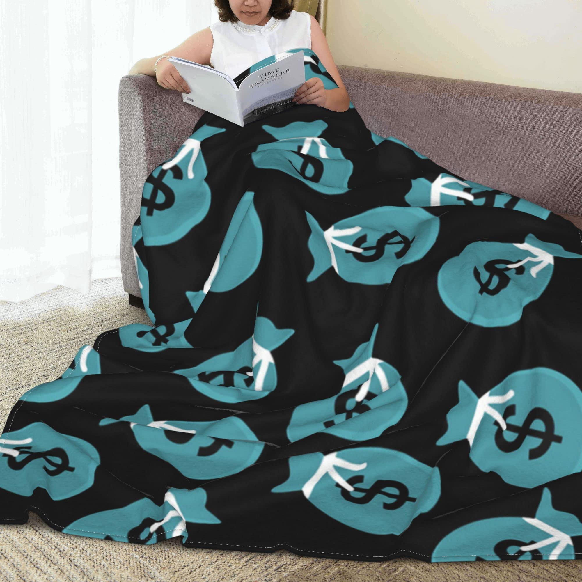 Lightweight Flannel Throw Blanket - Summer Cooling Fleece Blanket with Money Coin Pattern - Small to King Size for Couch, Bed, Sofa & Chair - Perfect for Lounging, Picnics and Travel