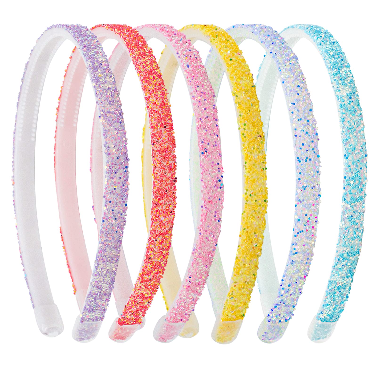 Fishdown Glitter Headbands for Girls & Women - 6PCS Sparkly Plastic Hair Hoops for Teens, Parties, Dance Performances & Everyday Fashion Accessories