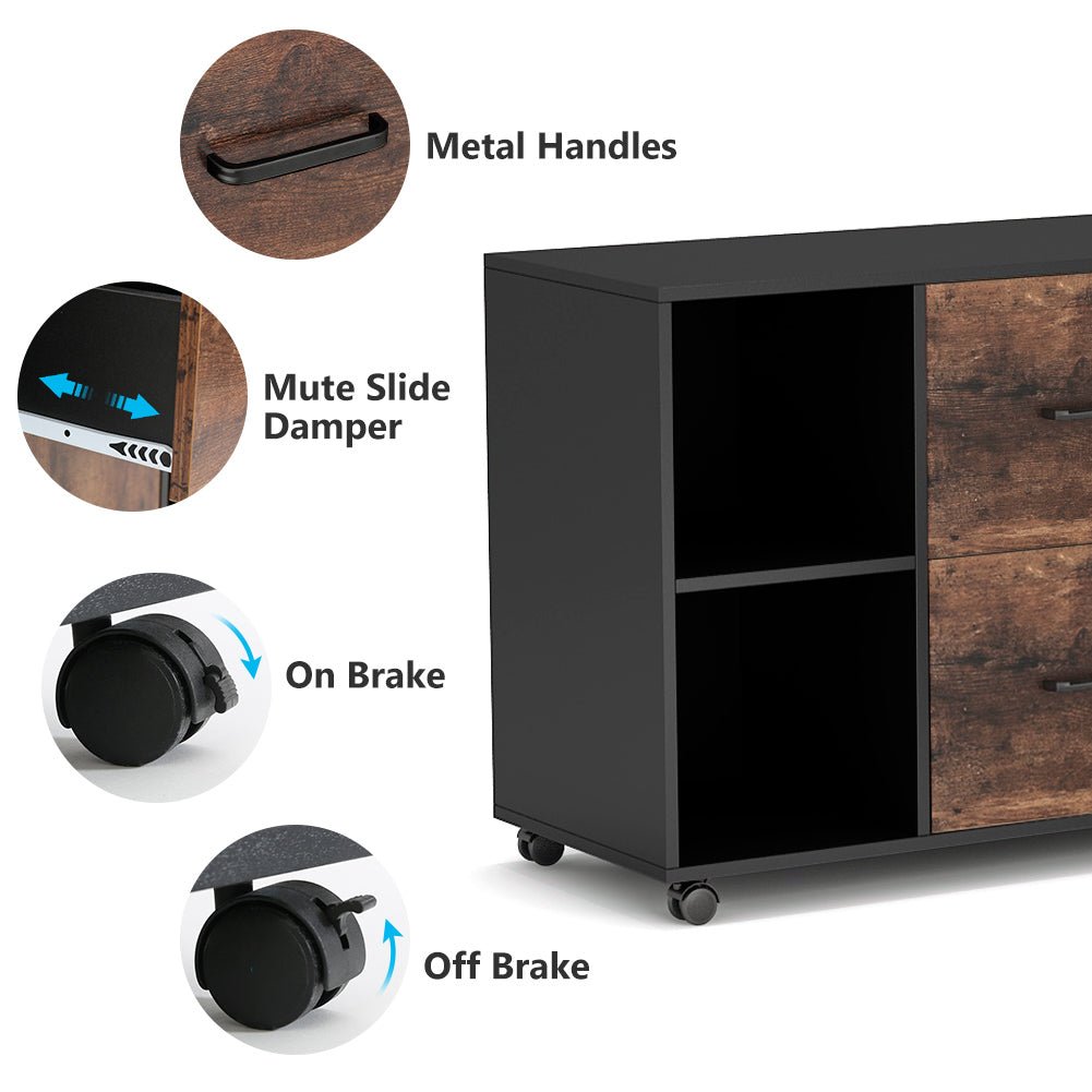 2 Drawer File Cabinet - Large Mobile Letter Size Filing Cabinet with Locking Wheels for Office, Home, or School Organization and Document Storage