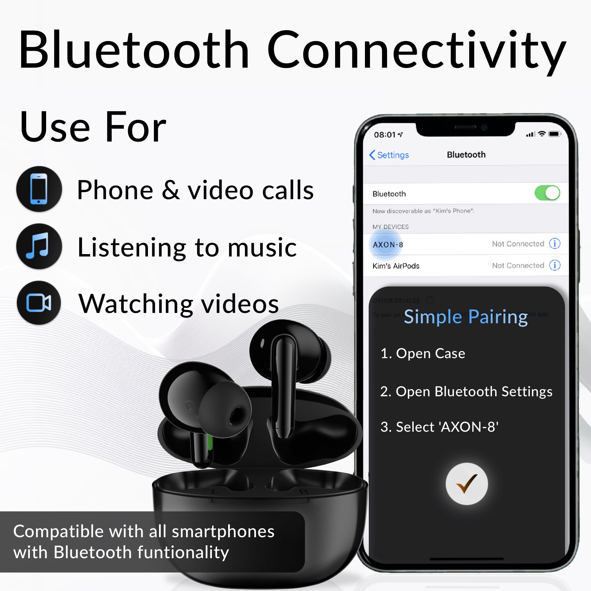 PanWave Rechargeable Bluetooth Hearing Aids for Seniors with Noise Cancelling - Wireless Hearing Amplifier & Portable Charging Case (Black) - Perfect for TV Watching, Phone Calls, and Outdoor Activities