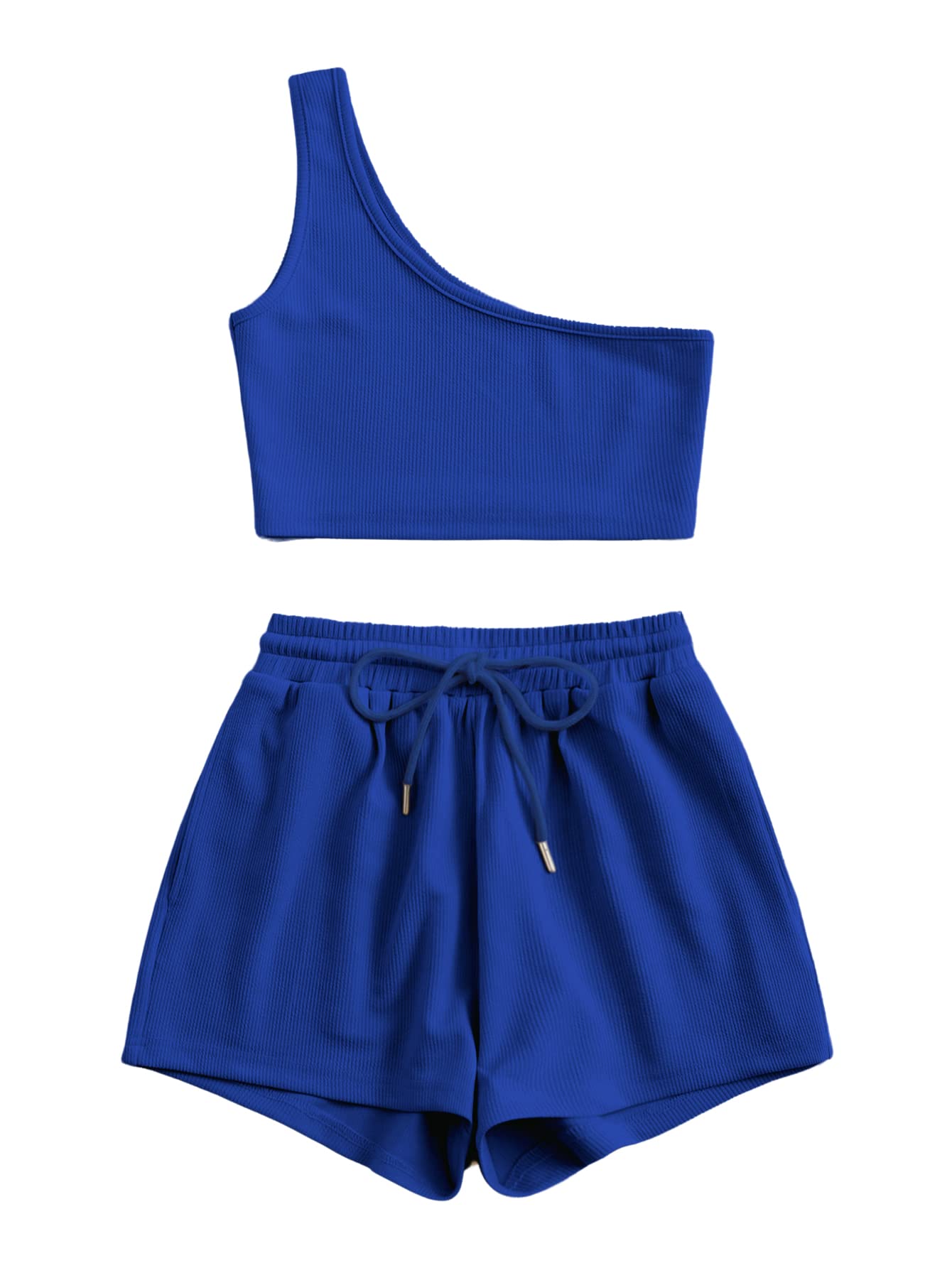 Verdusa Women's One Shoulder Tank Top & Lounge Shorts 2-Piece Tracksuit Set - Comfortable Workout Outfit for Yoga, Gym & Casual Wear