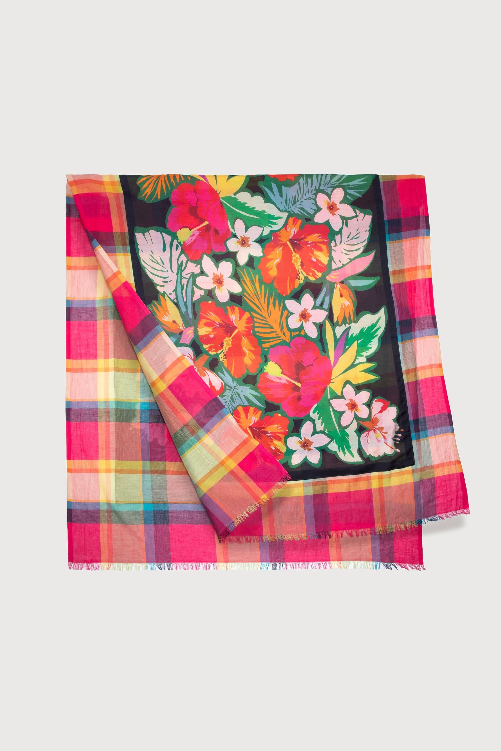 Floral Plaid Scarf for Women - Soft Lightweight Fashion Shawl Wrap - Perfect for Fall Winter Outfits, Office Wear and Special Occasions